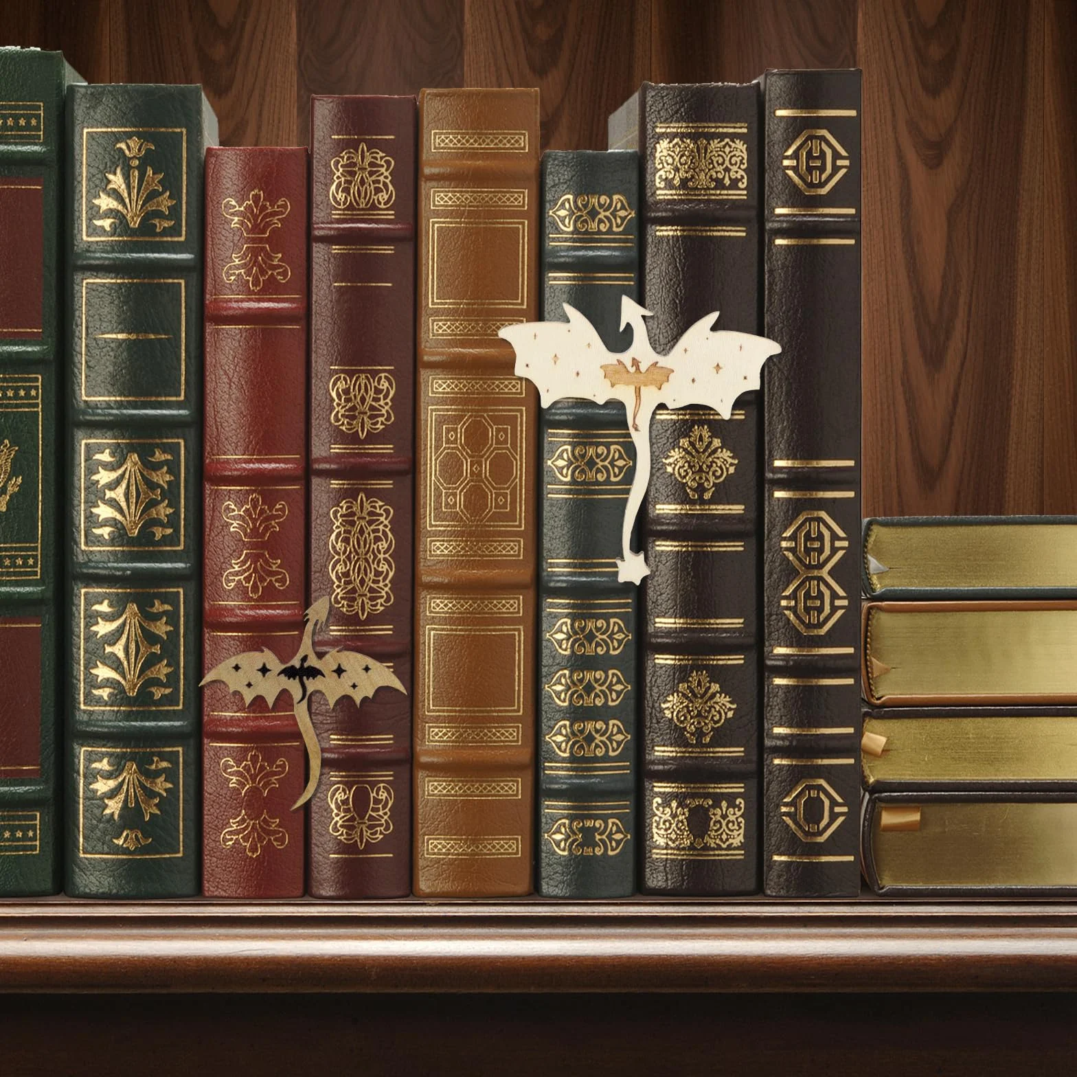 Podpórka do książek, Fantasy Drachen Bookends retro regał na książki dekoracja do szkoły, na biurko, do domu i biura (jasnobrązowy, mały)