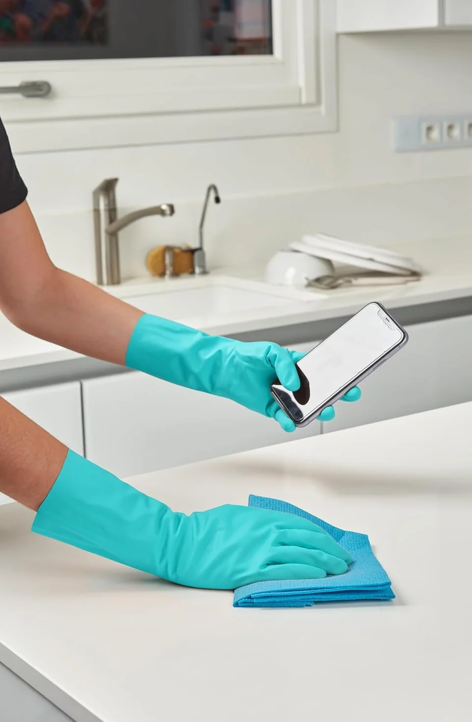 Spontex Second Skin, bezlateksowe rękawice domowe z mieszanki nitrylowej, z technologią ekranu dotykowego, rozmiar M/7-7,5, 1 para
