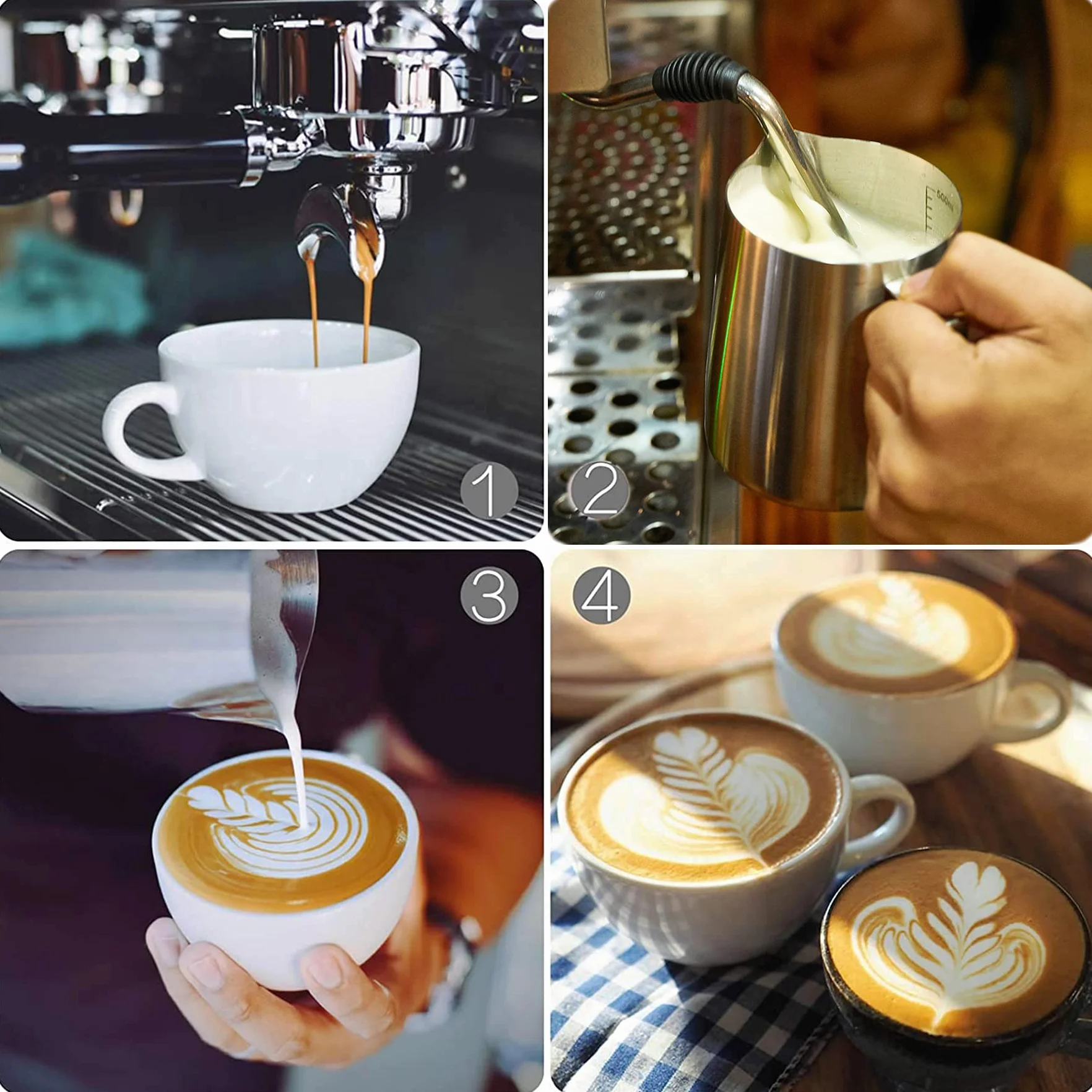 Dzbanek na mleko ze stali nierdzewnej 600ml do spieniania mleka do cappuccino i latte art srebrny