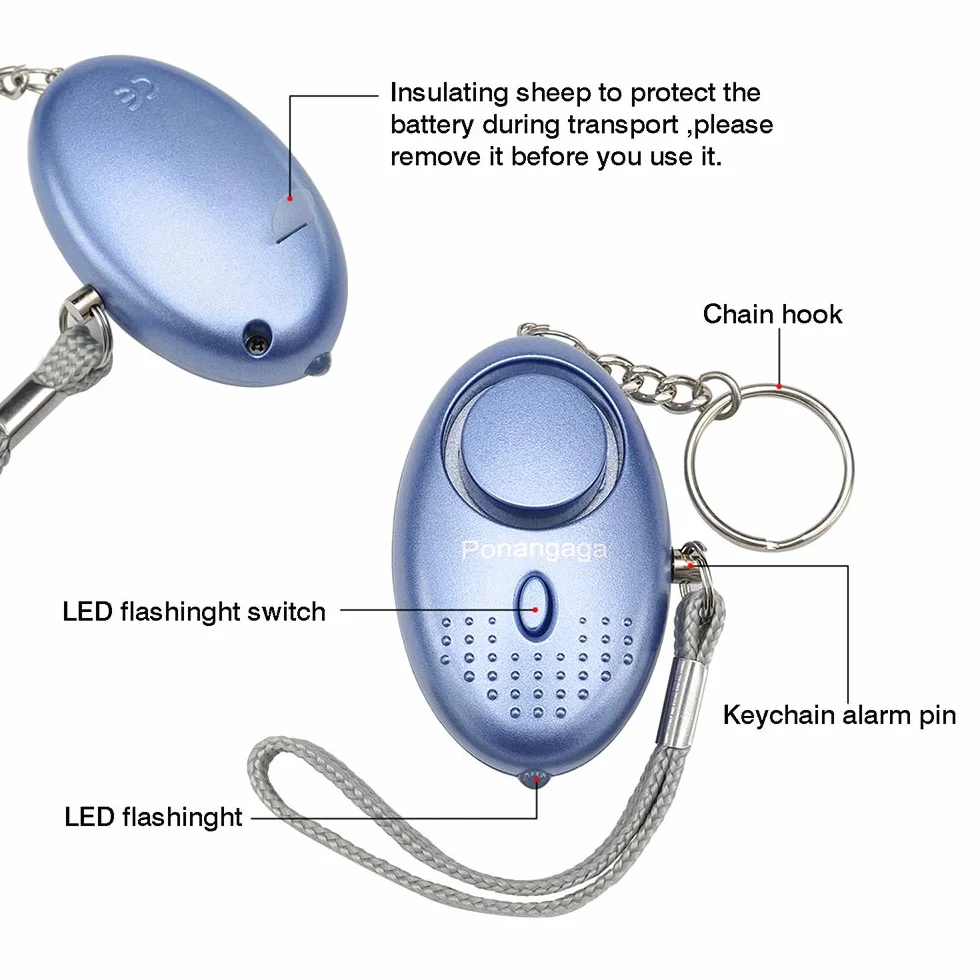 Alarm osobisty z latarką LED, 3 sztuki 140 db, przenośny alarm antynapadowy dla kobiet, dzieci, osób starszych, studentów, biegaczy (fioletowy, złoty i niebieski)