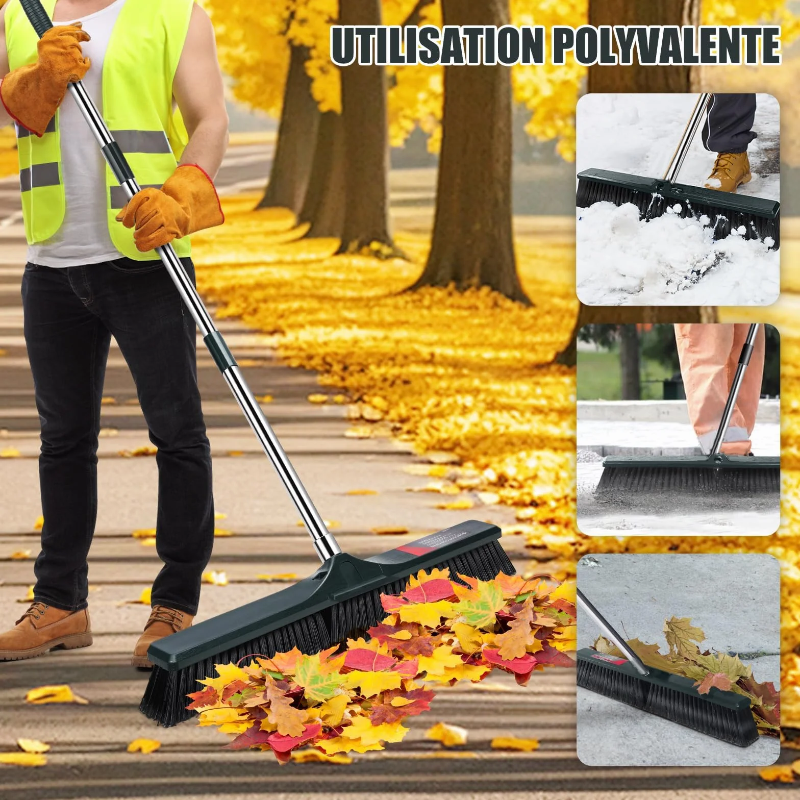 Myiosus Miotła uliczna, miotła z trzonkiem, szerokość 60 cm, miotła ogrodowa z uchwytem ze stali nierdzewnej o długości 140 cm, miotła do użytku na zewnątrz, do użytku domowego, holu, na podwórko