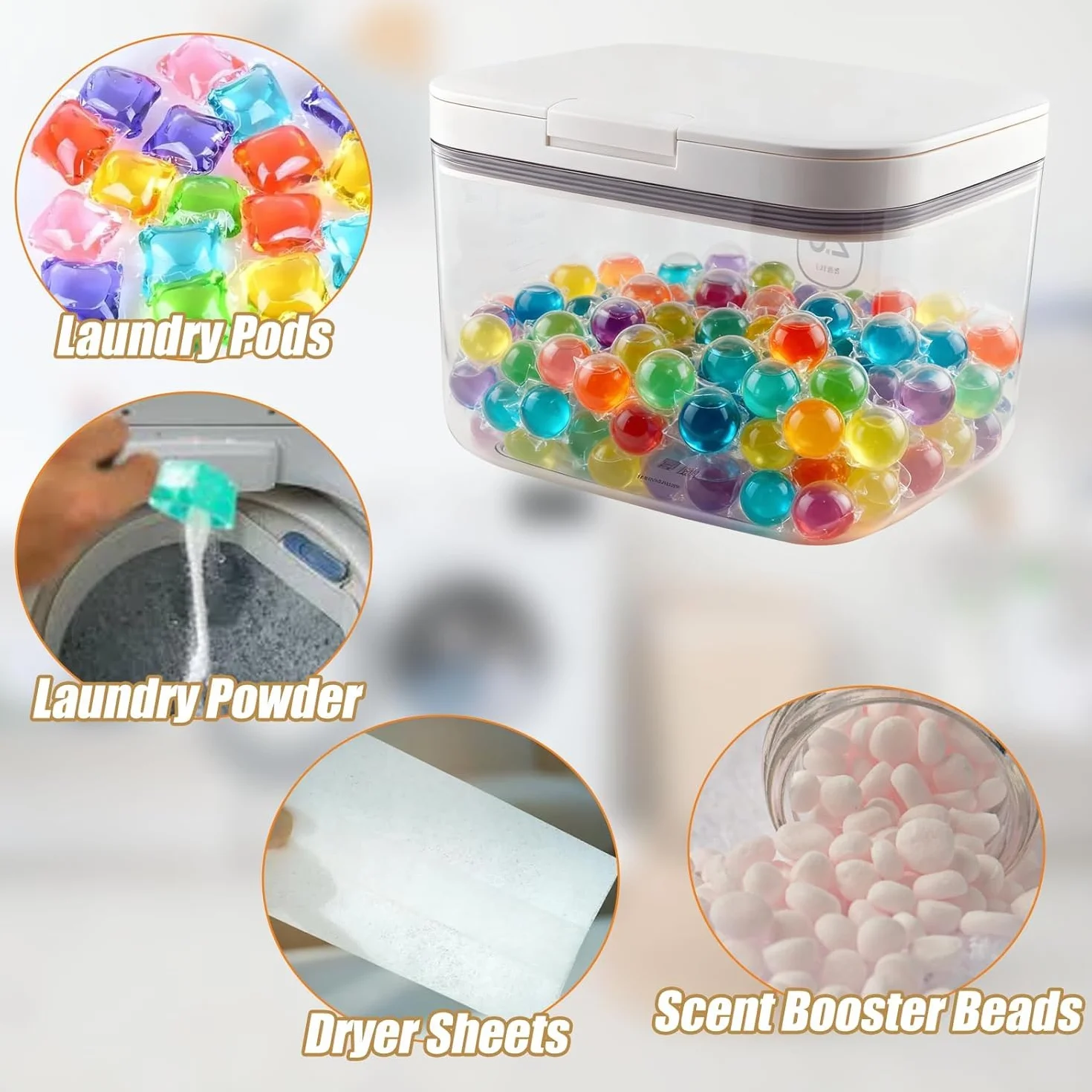 Pojemnik na detergent LINLINOI 2,8 l, dozownik proszku do prania z jednym przyciskiem, uniwersalny słoik na detergent, kapsułki do prania i karmę dla kotów – praktyczny organizer do łazienki i kuchni