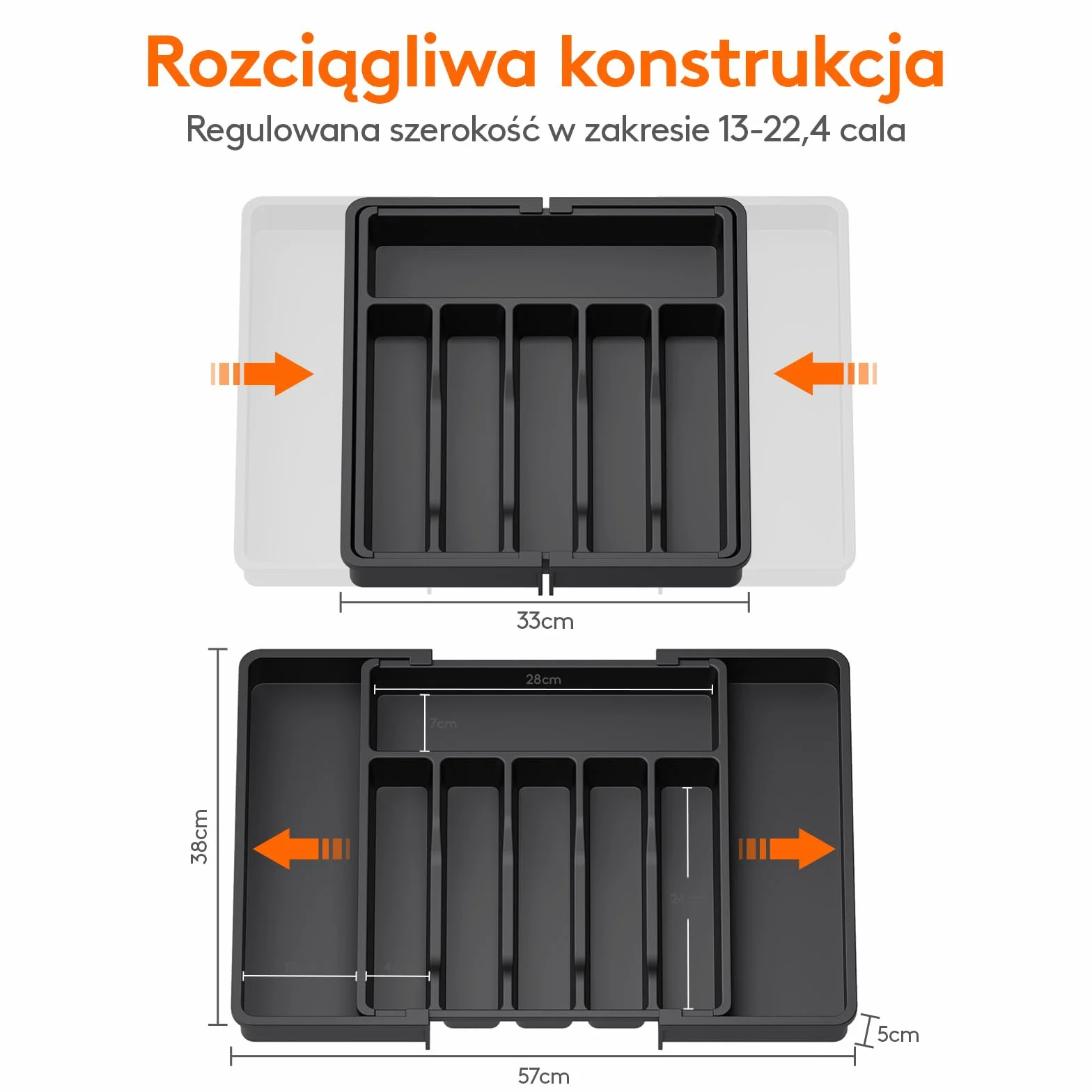 Lifewit Rozszerzalna Taca na Sztućce do Szuflady, Regulowany Uchwyt, Plastikowa, 2 szt, Czarny