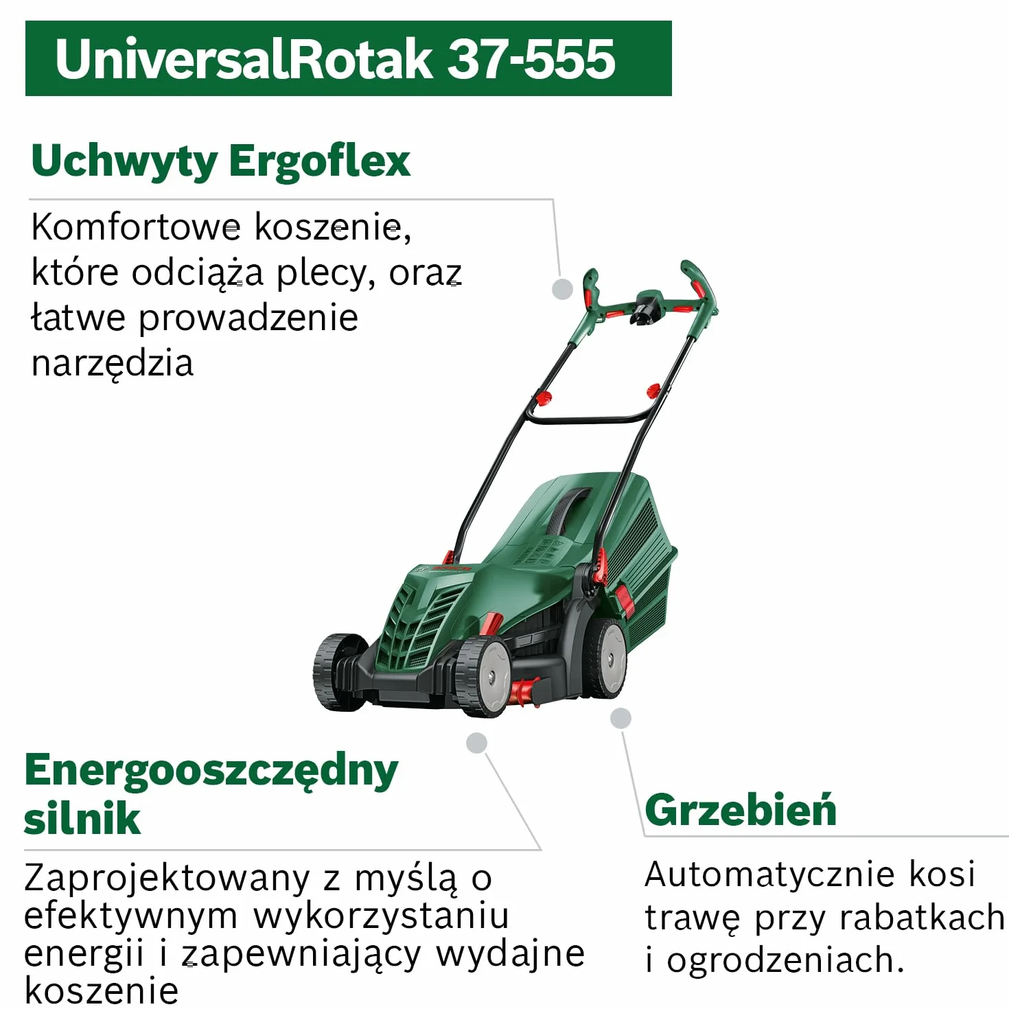 Bosch Kosiarka sieciowa UniversalRotak 37-555 (silnik 1 400 W, szerokość cięcia: 37 cm, zbiornik na trawę 40 l, uchwyty Ergoflex)