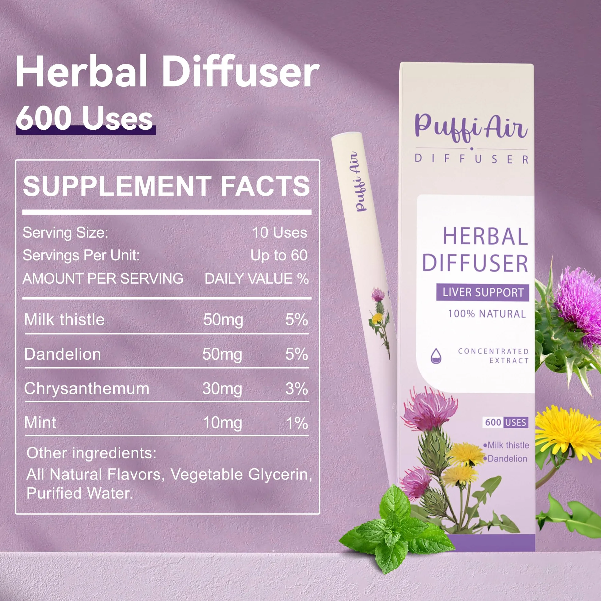 PUFFIAIR Naturalny dyfuzor ziołowy Pen Dziewanna i Ostropes plamisty Zestaw dyfuzorów丨Wewnętrzna równowaga Duo-600 użyć na sztukę