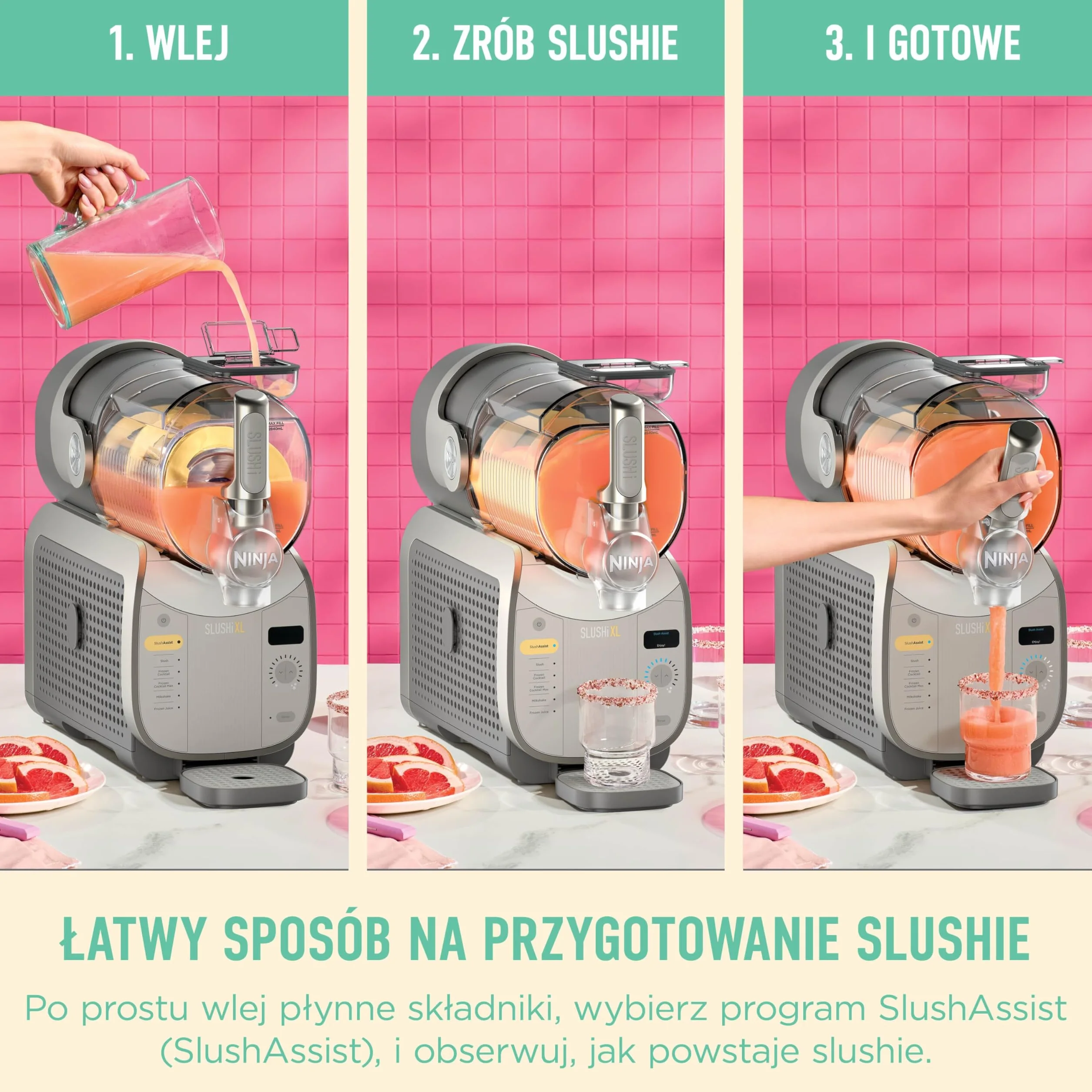 Ninja SLUSHi XL wielofunkcyjna maszyna do mrożonych napojów z technologią SlushAssist, Bardzo duża pojemność 3,7l (maks. napełnienie 2840 ml), Przygotuj slushie, mrożone koktajle itp., Mocha FS601EUBR