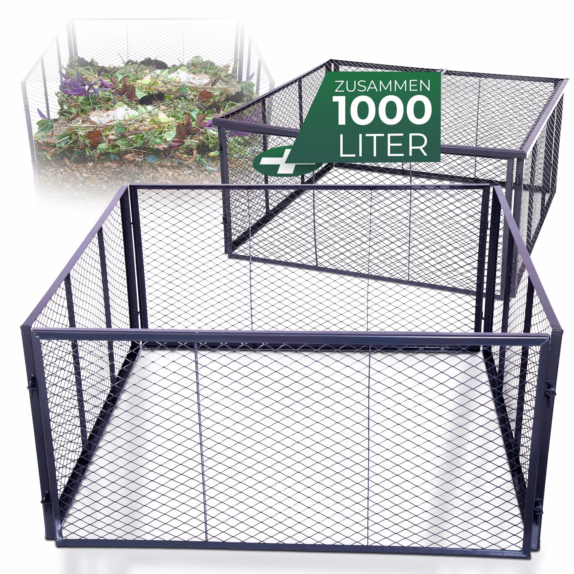 Novatool Kompostownik ogrodowy, metalowy, 100 x 100 x 100 cm + pokrywa lub dno, z rozszerzalnym systemem wtykowym, malowany proszkowo metalowy kompostownik o pojemności 1000 litrów, kompostownik