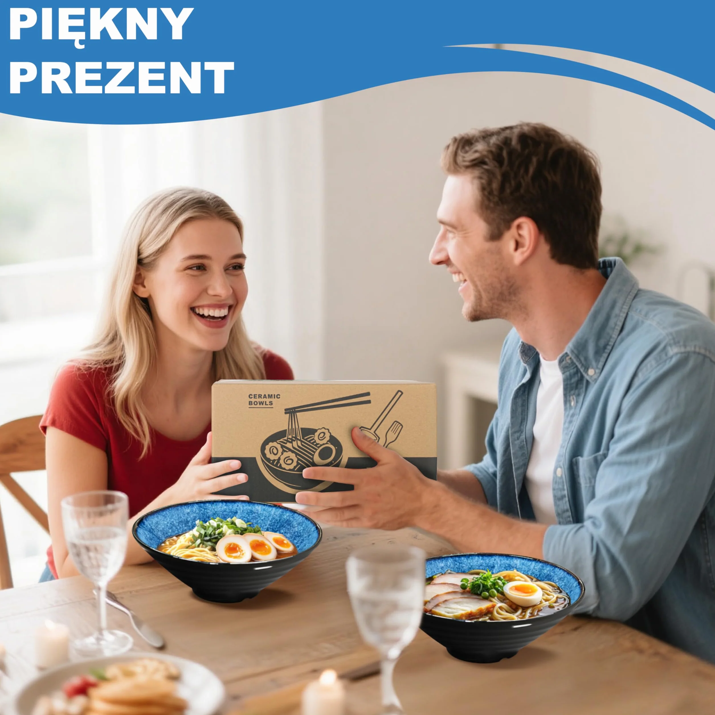 8 Calowe 2 Zestawy Ceramiczne Miski Do Ramenu 8 Pozycji – Japońska Porcelana Zmywarka Bezpieczna Do Sałatka Duże Miski Z Pałeczkami Widelcami Łyżkami Prezentem Na Parapetówkę Dla Mężczyzn I Kobiet