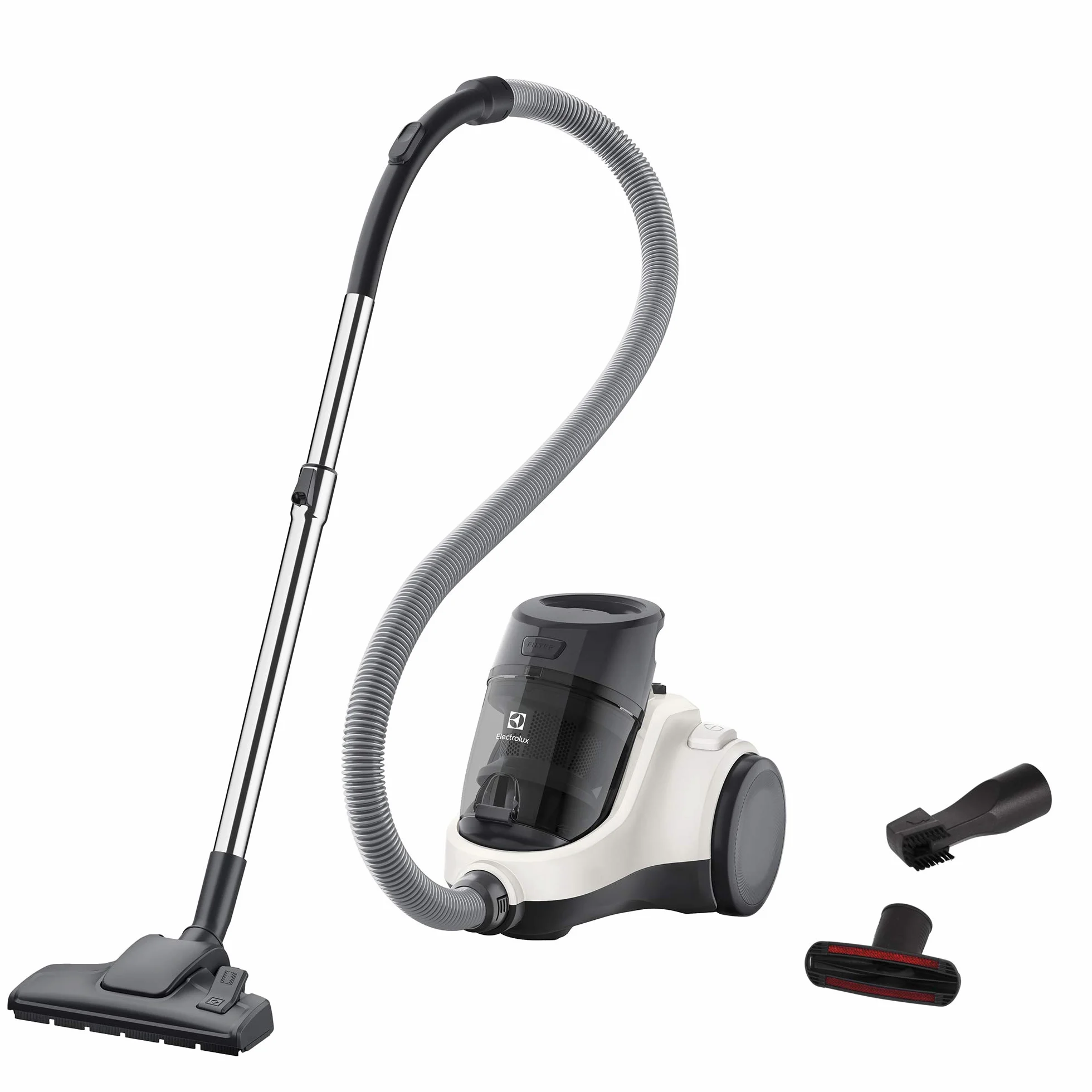 Electrolux Odkurzacz Bezworkowy Ease C4 EC41-2SW, Regulacja mocy, 1,8l pojemnik, W zestawie ssawka do tapicerki i szczelinowa, Zmywalny filtr Hygiene 12, Wygodny uchwyt, Zasięg 7m, 700 W, 80db, Biały