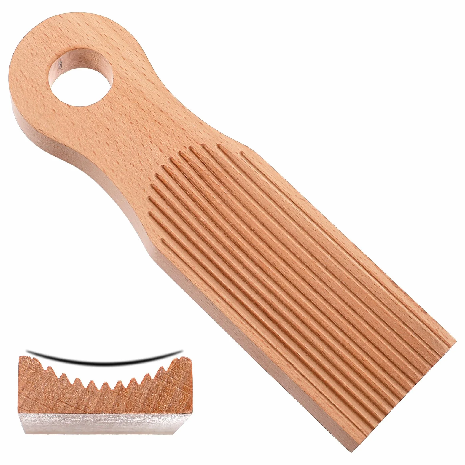 Drewniana deska do gnocchi 16,5 cm brzozowa zakrzywiona garganelli ze spiralnymi rowkami