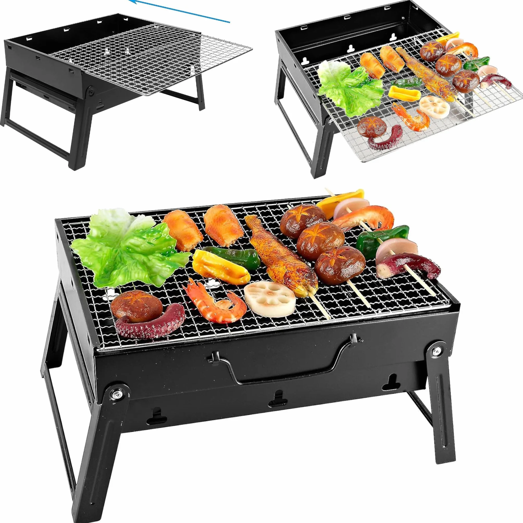 EliteHoff Grill Węglowy, Przenośny Grill Turystyczny ze Stali Nierdzewnej na Węgiel Drzewny - Składany Grill Kempingowy (Mały, 35 x 27 x 20 cm)