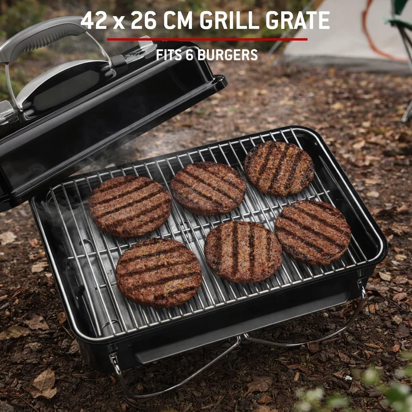 Weber Go-Anywhere Grill węglowy, powierzchnia grilla 42 x 26 cm, lekki przenośny grill BBQ, grill z emaliowaną misą i pokrywą, składane nóżki - Czarny (1131004)