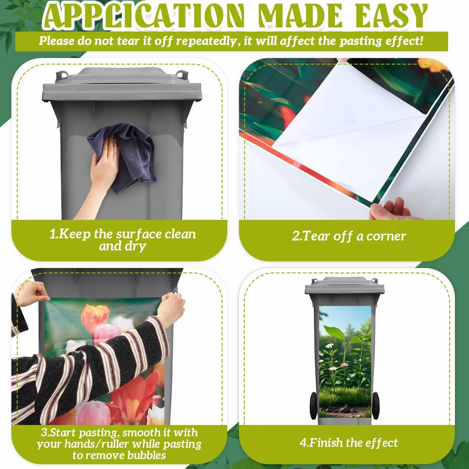 2 arkusze naklejek na kosz na śmieci, wiele rozmiarów, samoprzylepne naklejki na śmieci, wodoodporna naklejka na śmieci, do ogrodu na zewnątrz, dekoracja ścienna