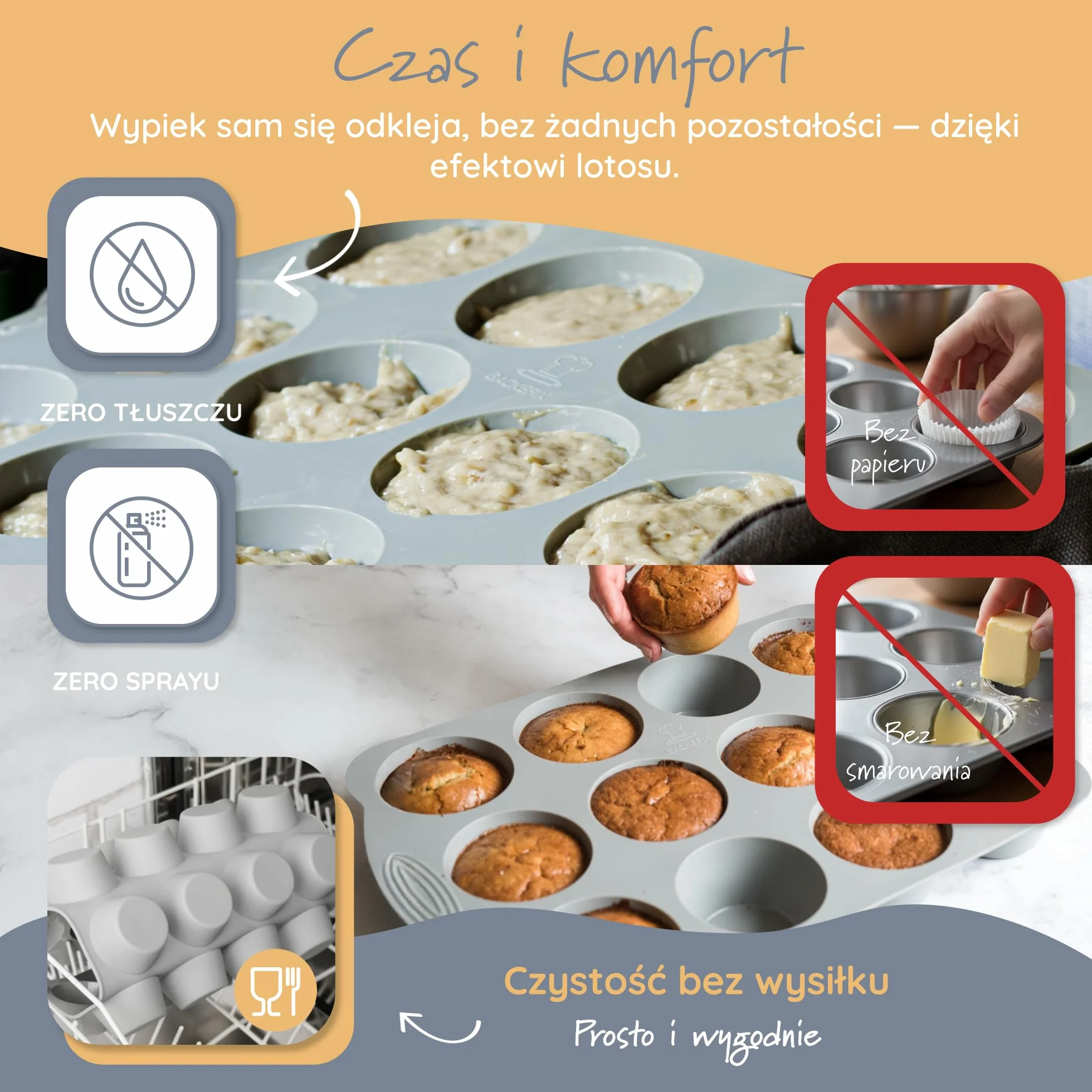 Backefix forma do muffinek 12 szt. z platynowego silikonu, nieprzywierająca, do zmywarki, bez BPA