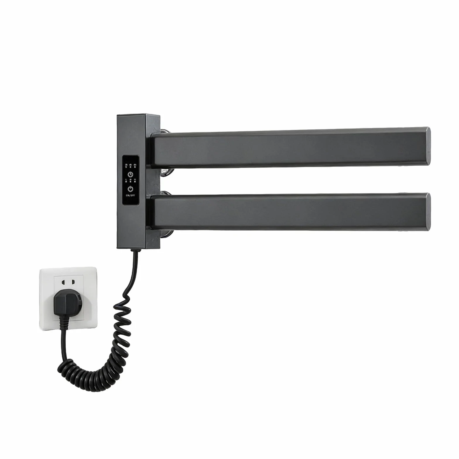Elektryczny wieszak na ręczniki ścienny 450 x 180 mm grzejnik elektryczny niski pobór mocy 50 W panel wieszak na ręczniki grzejnik łazienkowy z 2 prętami aluminiowymi IP45 regulator temperatury szary
