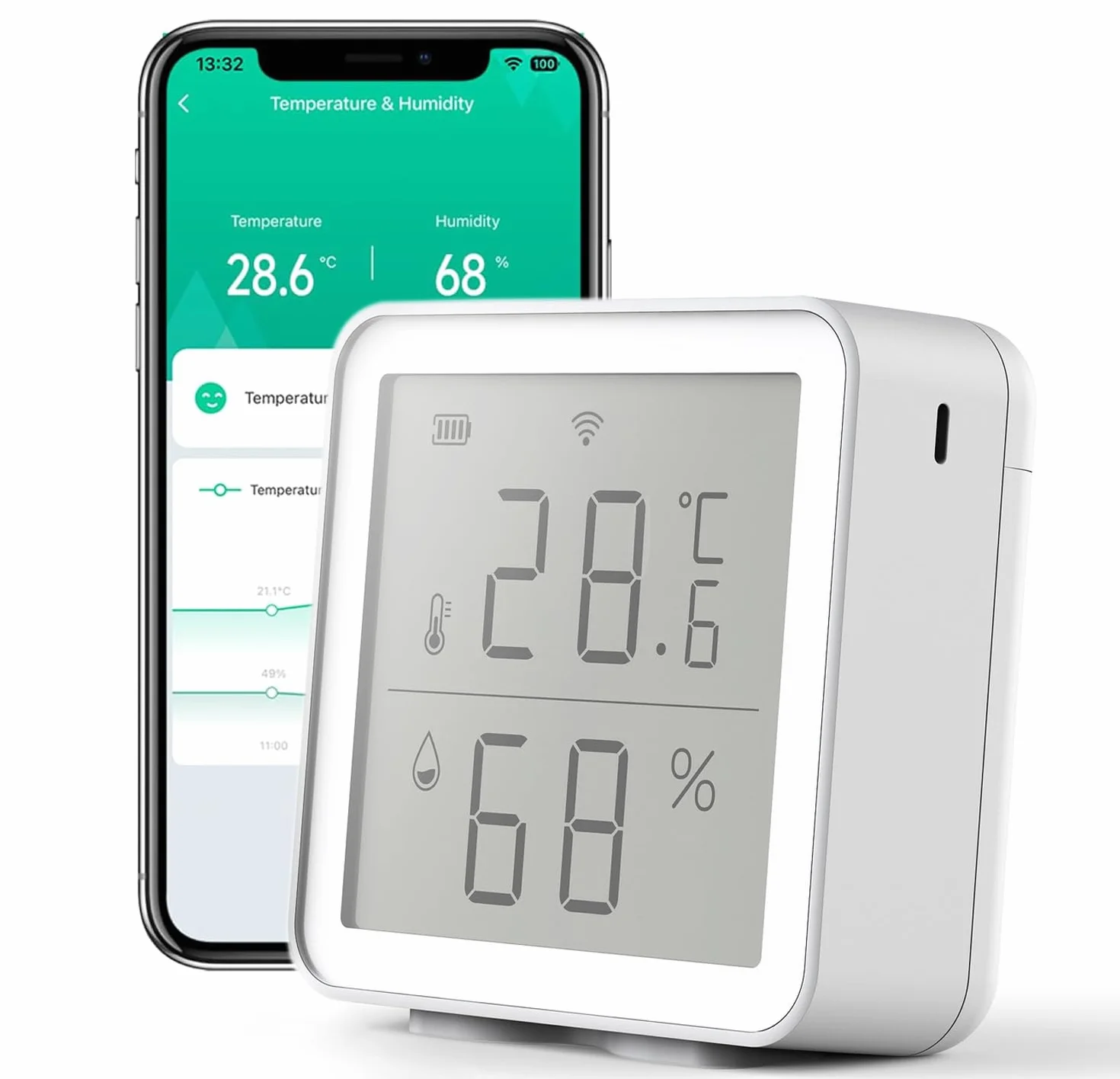 Inteligentny termometr Wi-Fi, higrometr, czujnik temperatury wewnętrznej, alarm powiadomień o aplikacji, bezpłatny eksport danych, cyfrowy pilot do sypialni, piwnicy na wino