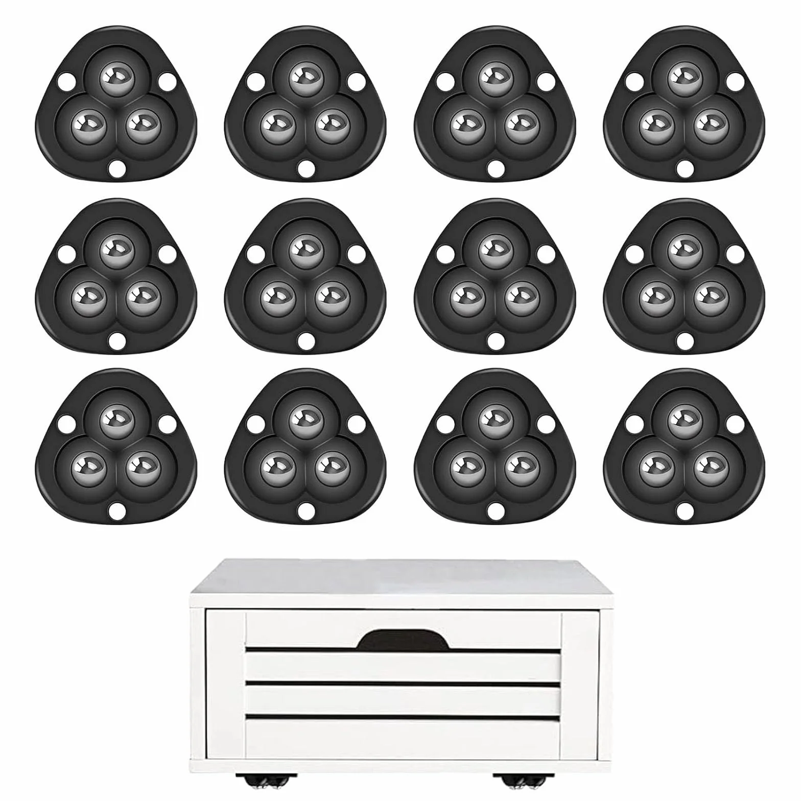 LightBeacon 12 sztuk ruchomych kół, koła z łożyskami kulkowymi, 360 stopni obrotowe kółka, 3 stalowe kulki, uniwersalne mini koło do małych mebli, śmietnik, czarny