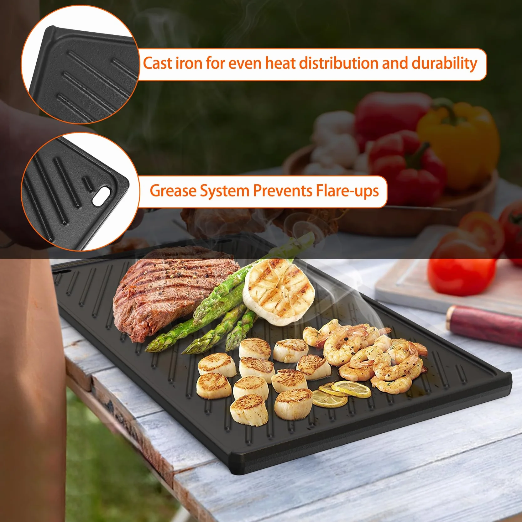 Onlyfire Żeliwna patelnia plancha do Weber Genesis II i II LX 400 Series, II E/S-410, II E/S-435, II LX E/S-440, odwracalna patelnia do gotowania, części zamienne do Weber 66089/66097
