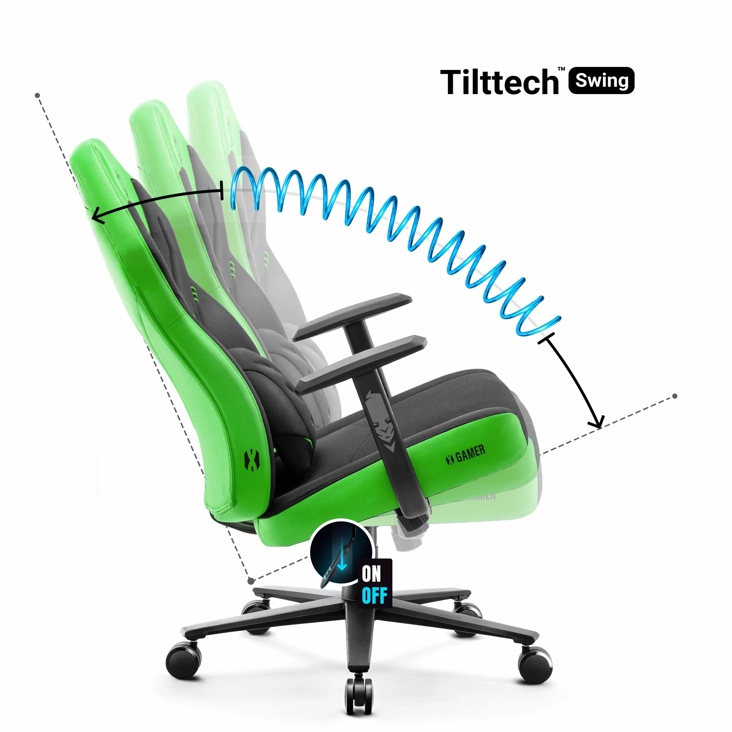 Diablo X-Gamer Fotel Gamingowy dla Gracza Ergonomiczny Biurowy Obrotowy Materiałowy (Czarno-zielony)