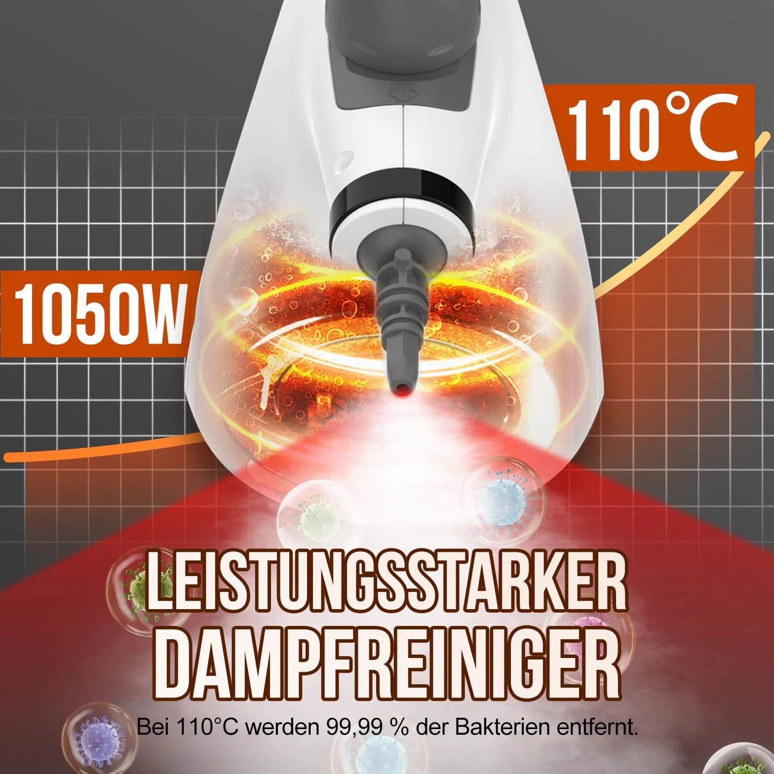 Ręczna myjka parowa 1050 W 3,2 bar z 11 akcesoriami do podłóg i mebli tapicerowanych