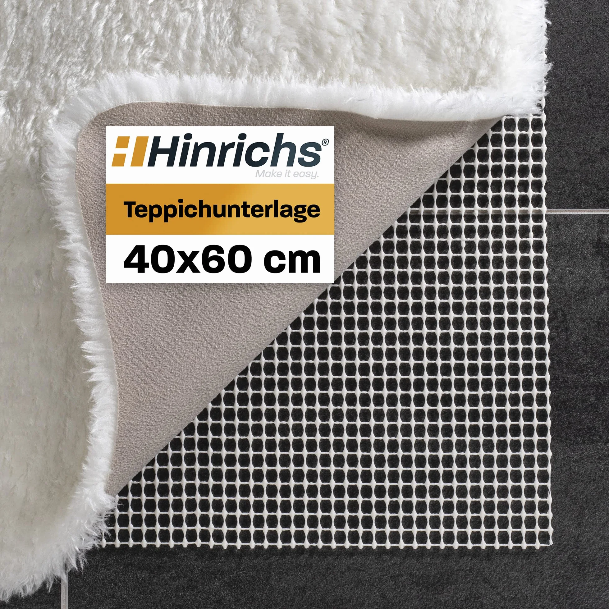 Hinrichs Mata antypoślizgowa do dywanu 40 x 60 cm – podkładka pod dywan z możliwością przycięcia, antypoślizgowa, w zestawie 12 podkładek filcowych