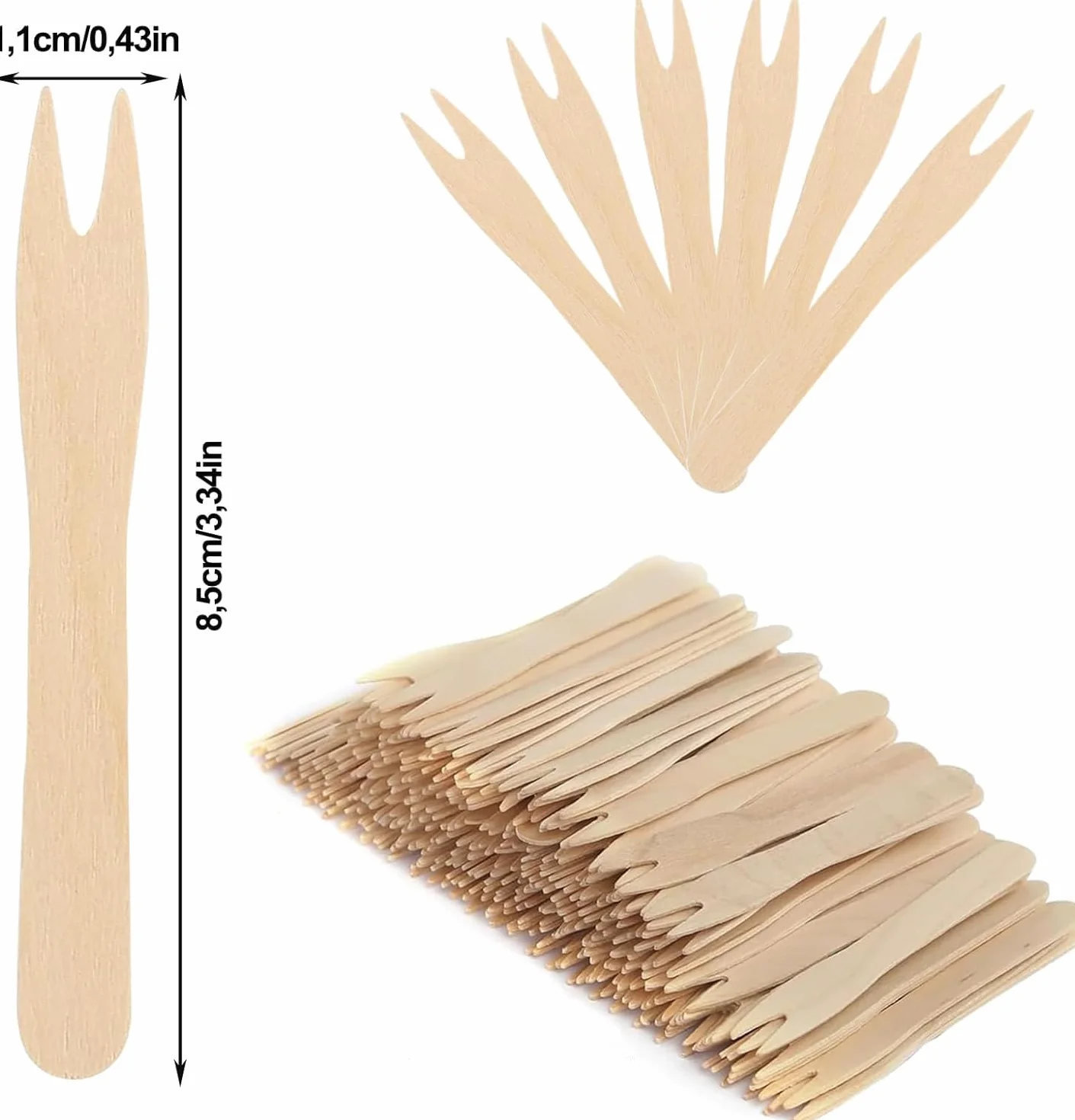 200 sztuk drewnianych widelców do frytek, bambusowy widelec, widelce do owoców, widelce koktajlowe, drewniane sztućce na imprezy, kemping, podróże i grill 8,5 cm