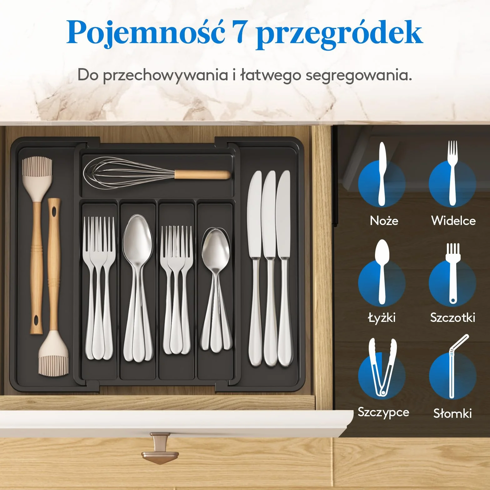 Lifewit Pojemnik na sztućce do szuflad rozszerzalny organizer kuchenny 30,9 cm czarny