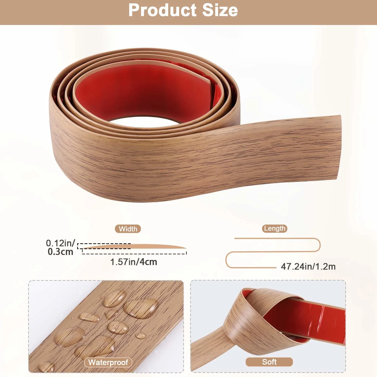 Fentar Profil przejściowy do podłogi drzwi, naklejki podłogowe 120 x 4 cm, elastyczny wodoodporny profil przejściowy do dekoracji krawędzi dywanu (żółty dąb)
