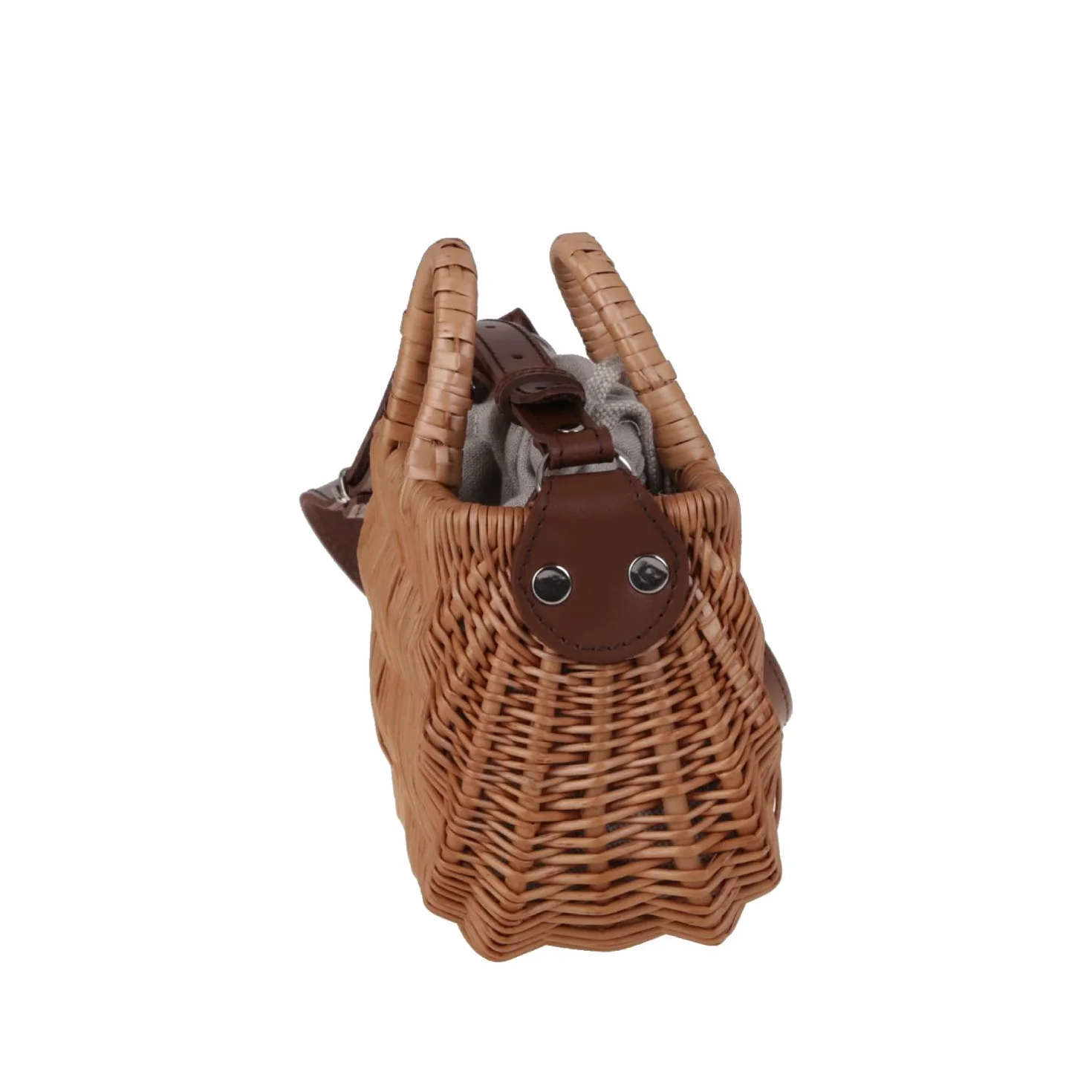 e-wicker24 Mała torba w kolorze beżowym, pleciona torba z wikliny z uchwytem