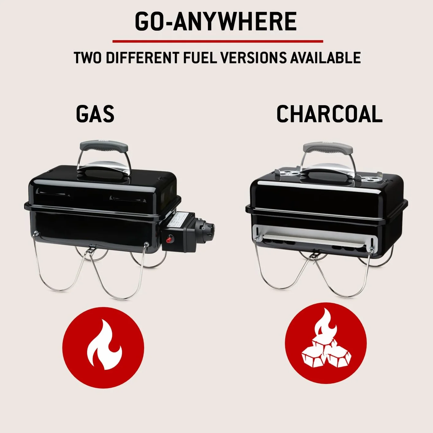 Weber Go-Anywhere Grill węglowy, powierzchnia grilla 42 x 26 cm, lekki przenośny grill BBQ, grill z emaliowaną misą i pokrywą, składane nóżki - Czarny (1131004)