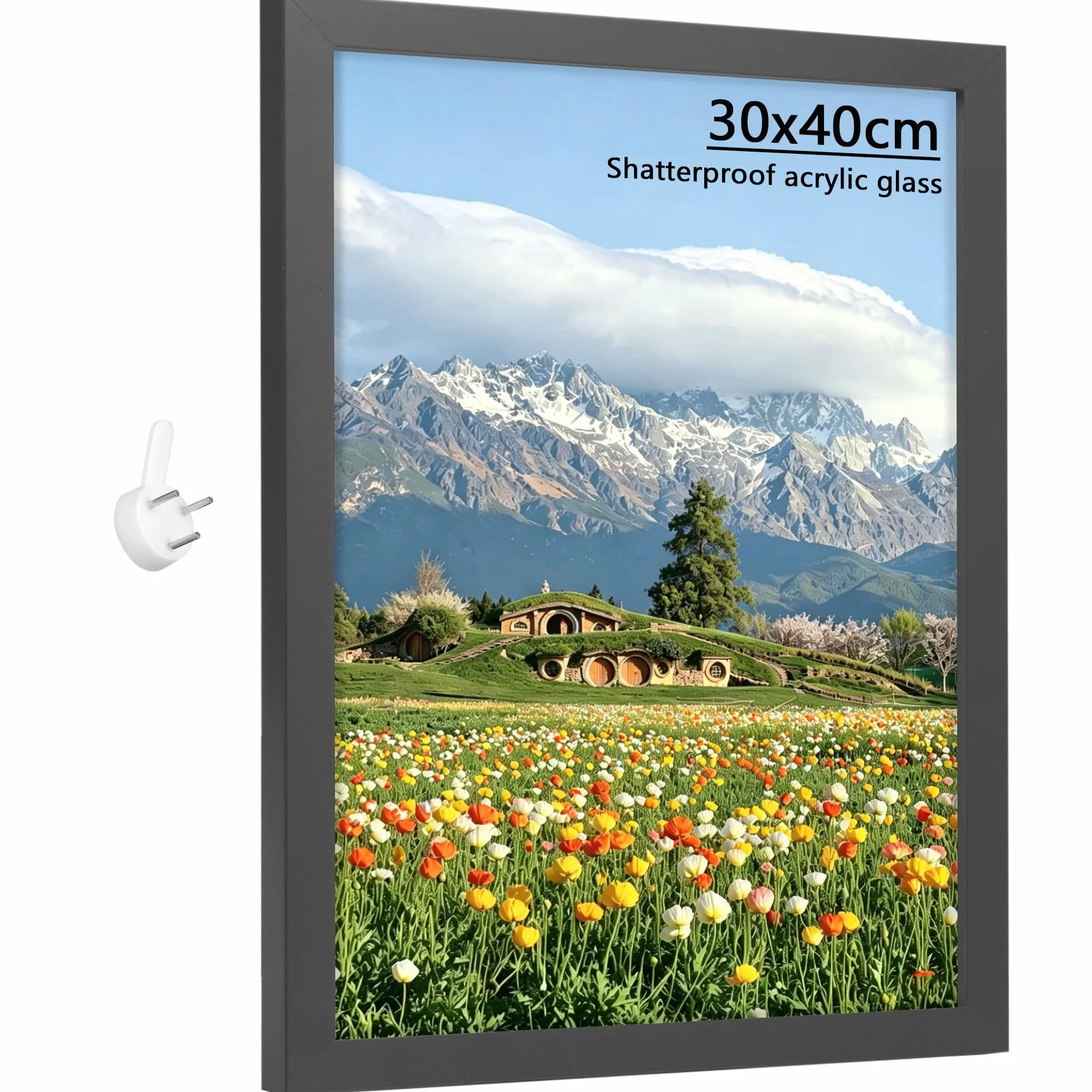 Ramka na Zdjęcia 30x40 cm Czarna Pakiet 1, Ramka na dokumenty, Ramka na Zdjęcia Montowana na Ścianę, Pionowo i Poziomo, z MDF i Akrylu dla Certyfikatów, Plakatów, Dzieł Sztuki, Dekoracji Domu