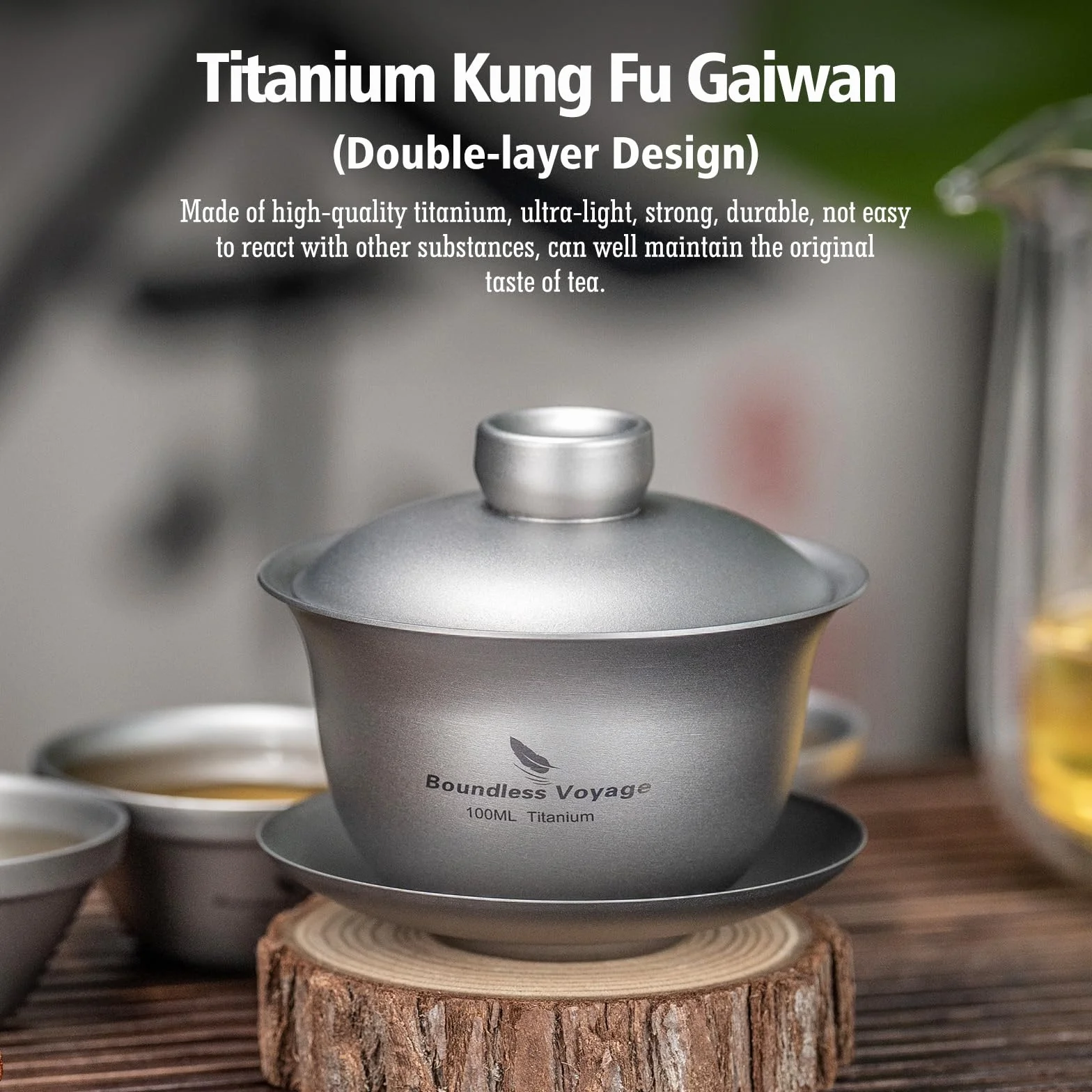 Boundless Voyage Tytanowa Filiżanka do Herbaty z Podwójnymi Ściankami Chiński Tradycyjny Gaiwan Zestaw Ti3143D