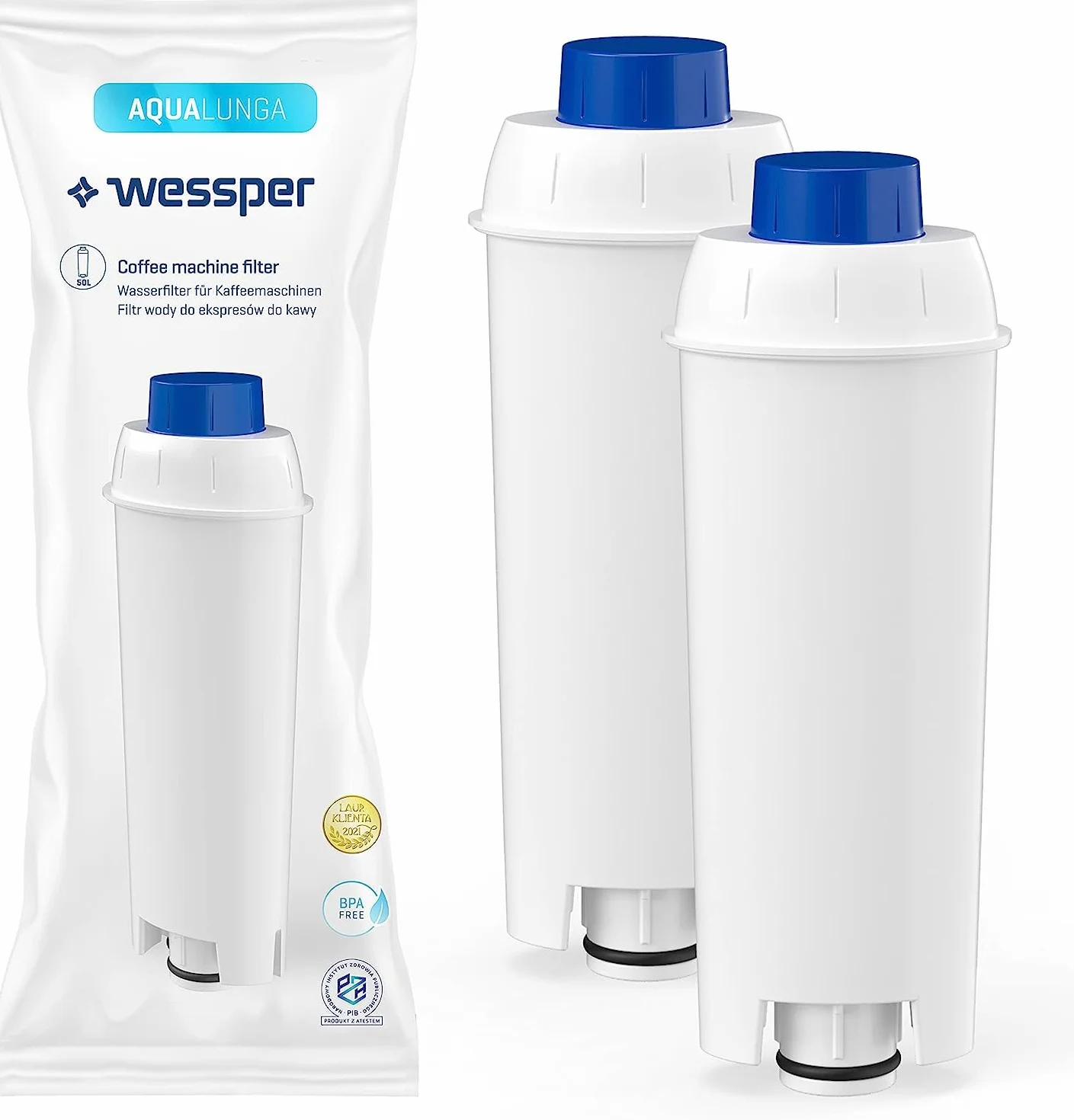 Wessper Wkłady filtrujące do ekspresów do kawy DeLonghi DLSC002 SER3017 ECAM ESAM ETAM SECAM Series S, 2 sztuki