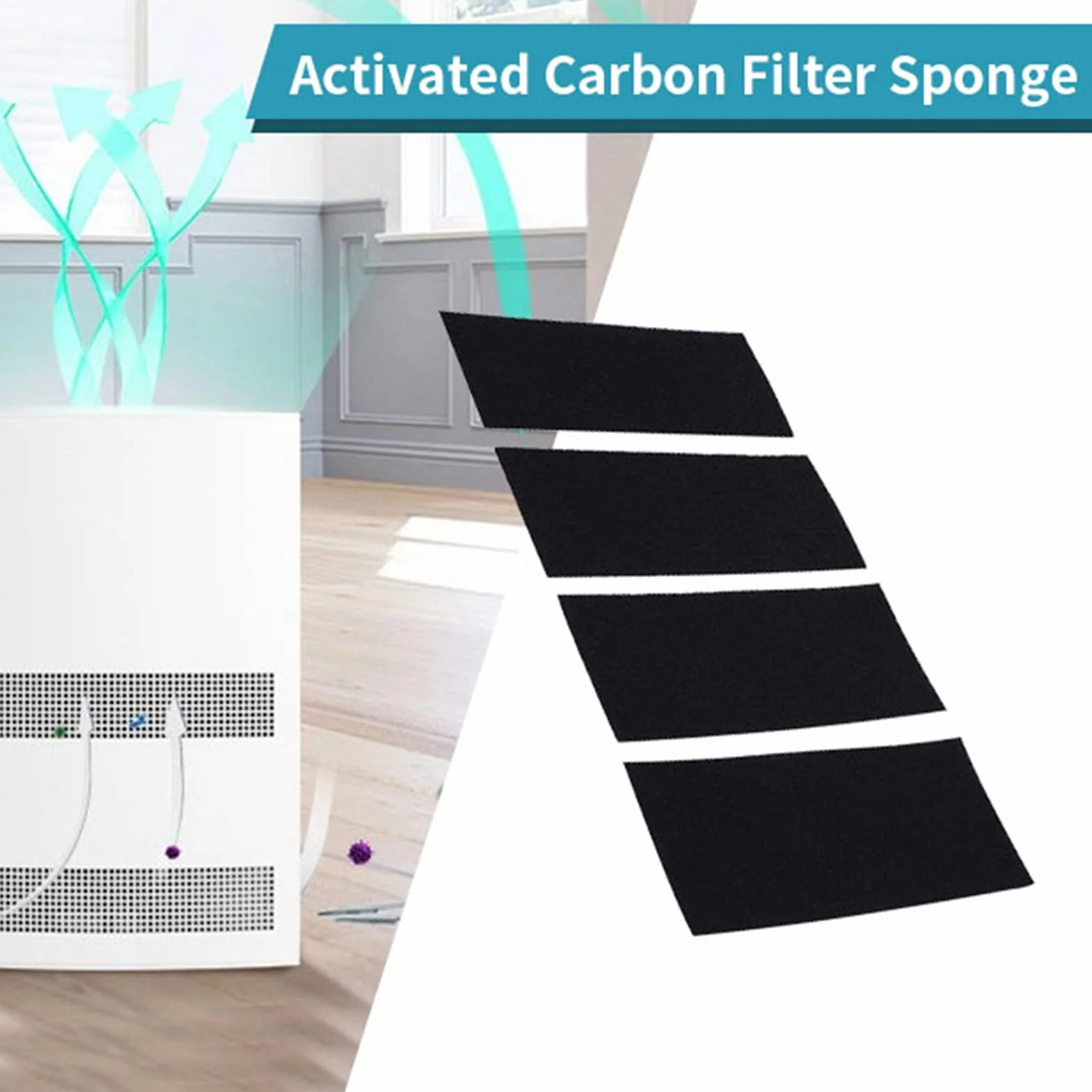 Zestaw 4 filtrów z węglem aktywnym, filtr z węglem aktywnym, uniwersalny zestaw filtrów z węglem aktywnym, mata filtrująca, mata filtrująca, filtr węglowy, zamiennik do oczyszczacza powietrza, do