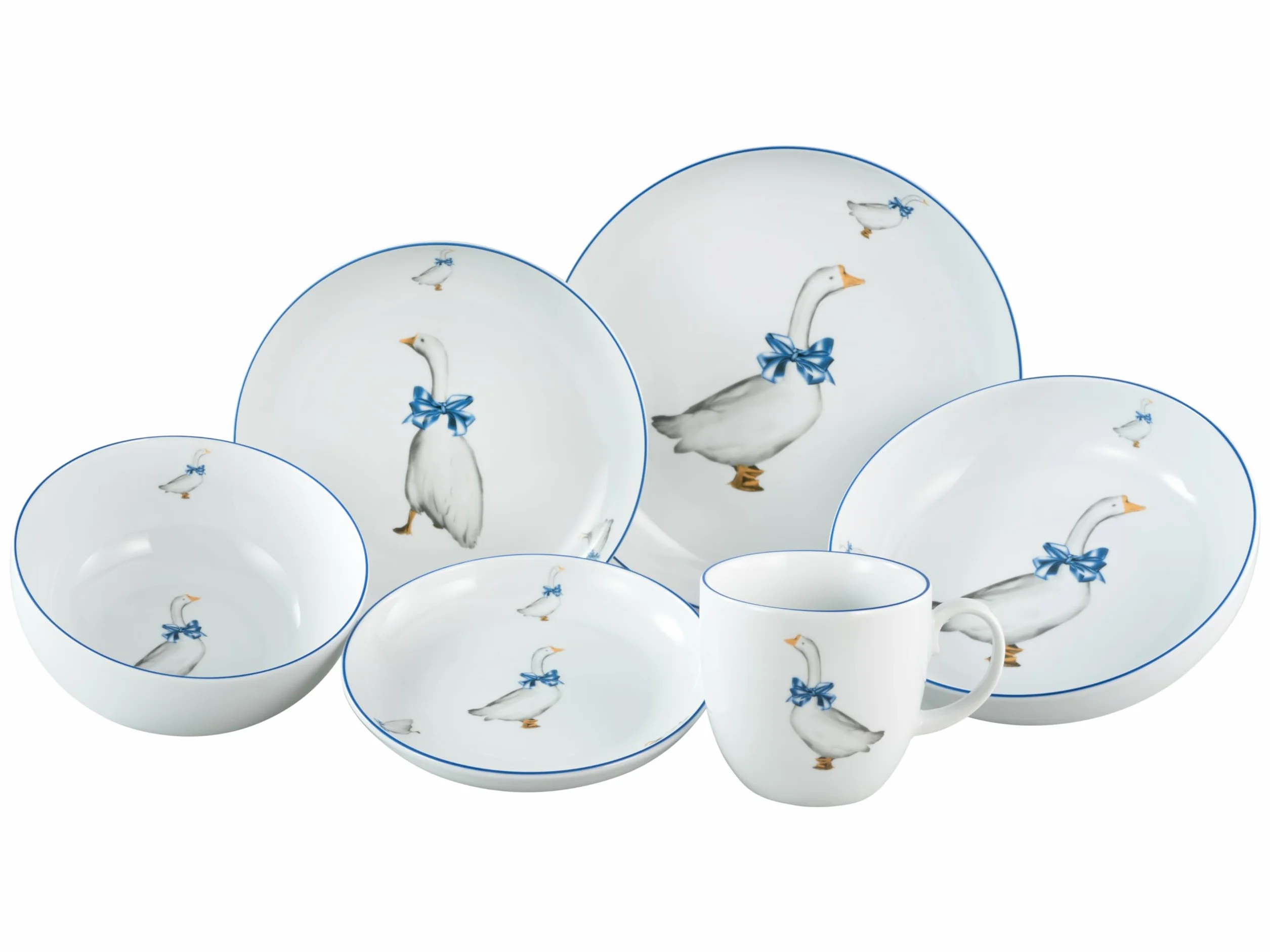 CreaTable 10-częściowy zestaw naczyń porcelanowy seria Gänse Glück do zmywarki i mikrofali
