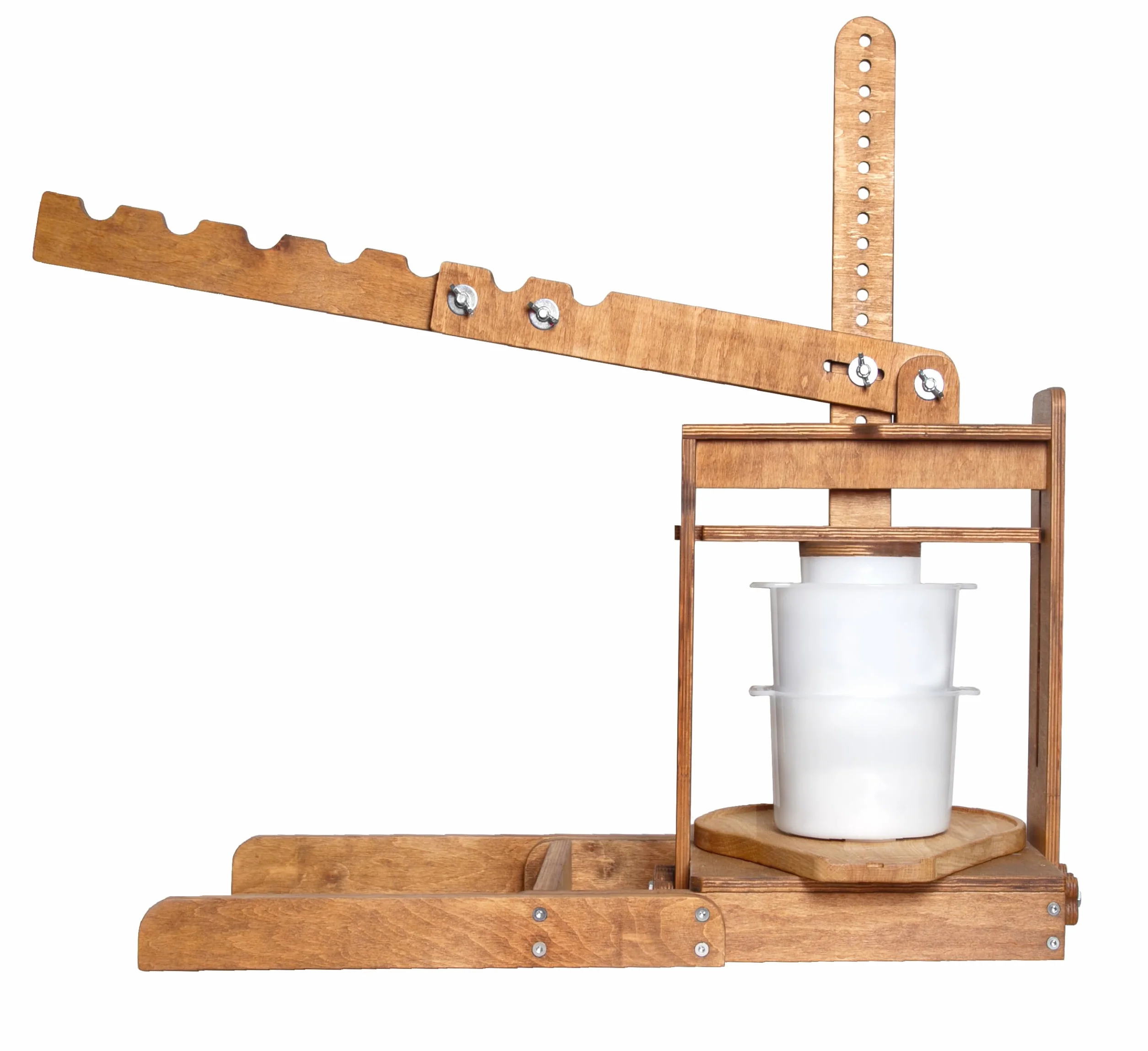 Dutch Wooden Cheese Press - Cheese Making Kit with Lever, 2 Cheese Molds & 200 lbs Pressure