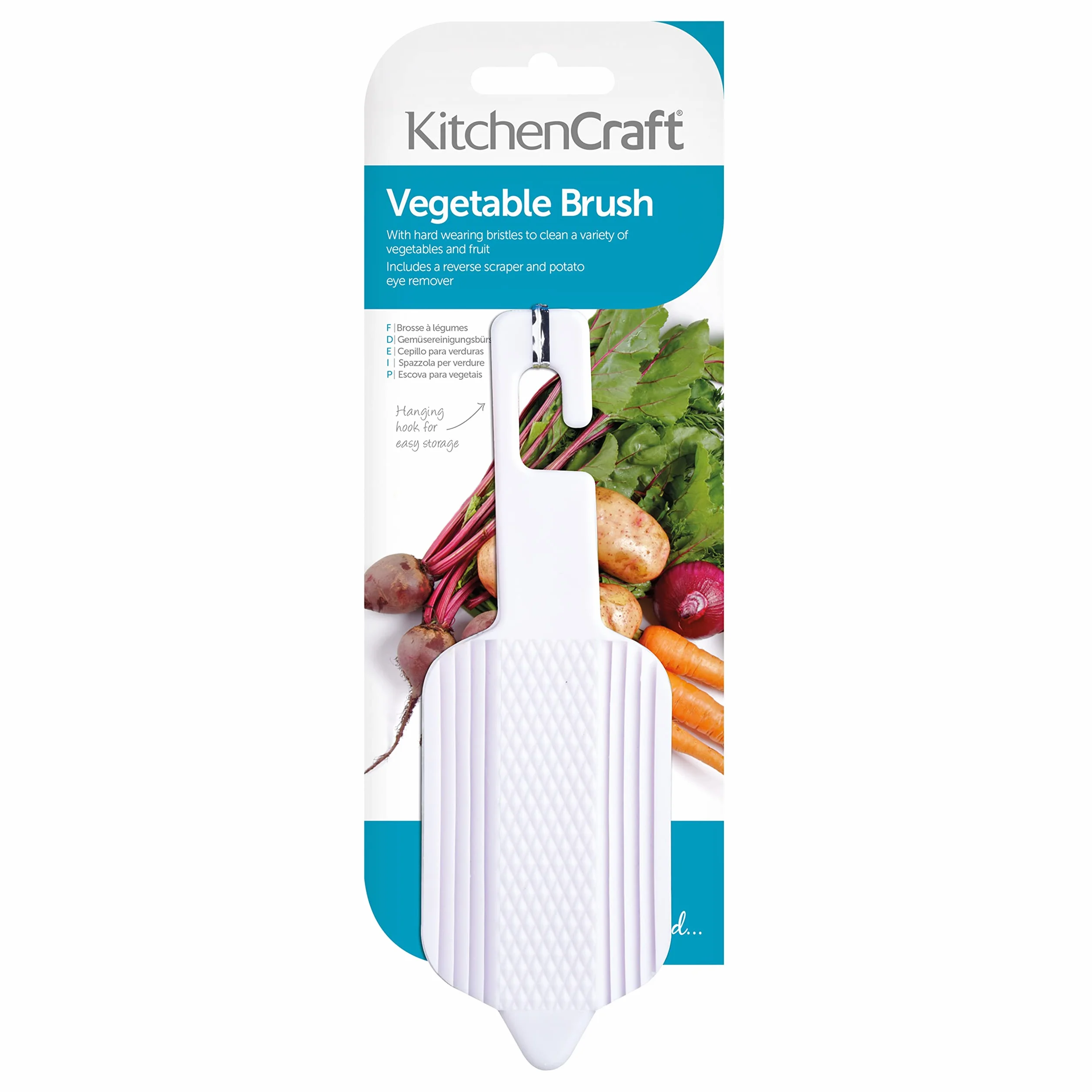 KitchenCraft Plastikowa Szczotka do Czyszczenia Warzyw 15 x 6 cm Biały