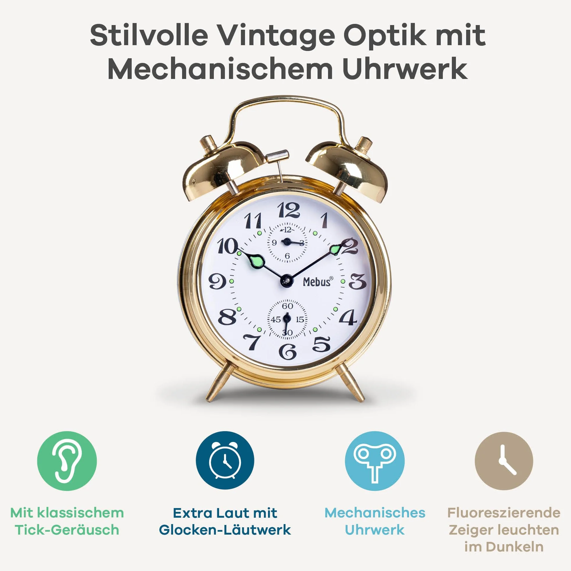 Mechaniczny budzik windy z klasycznym dzwonkiem, wskaźnikami świetlnymi — więcej retro nie jest możliwe/Kolor: Złoty