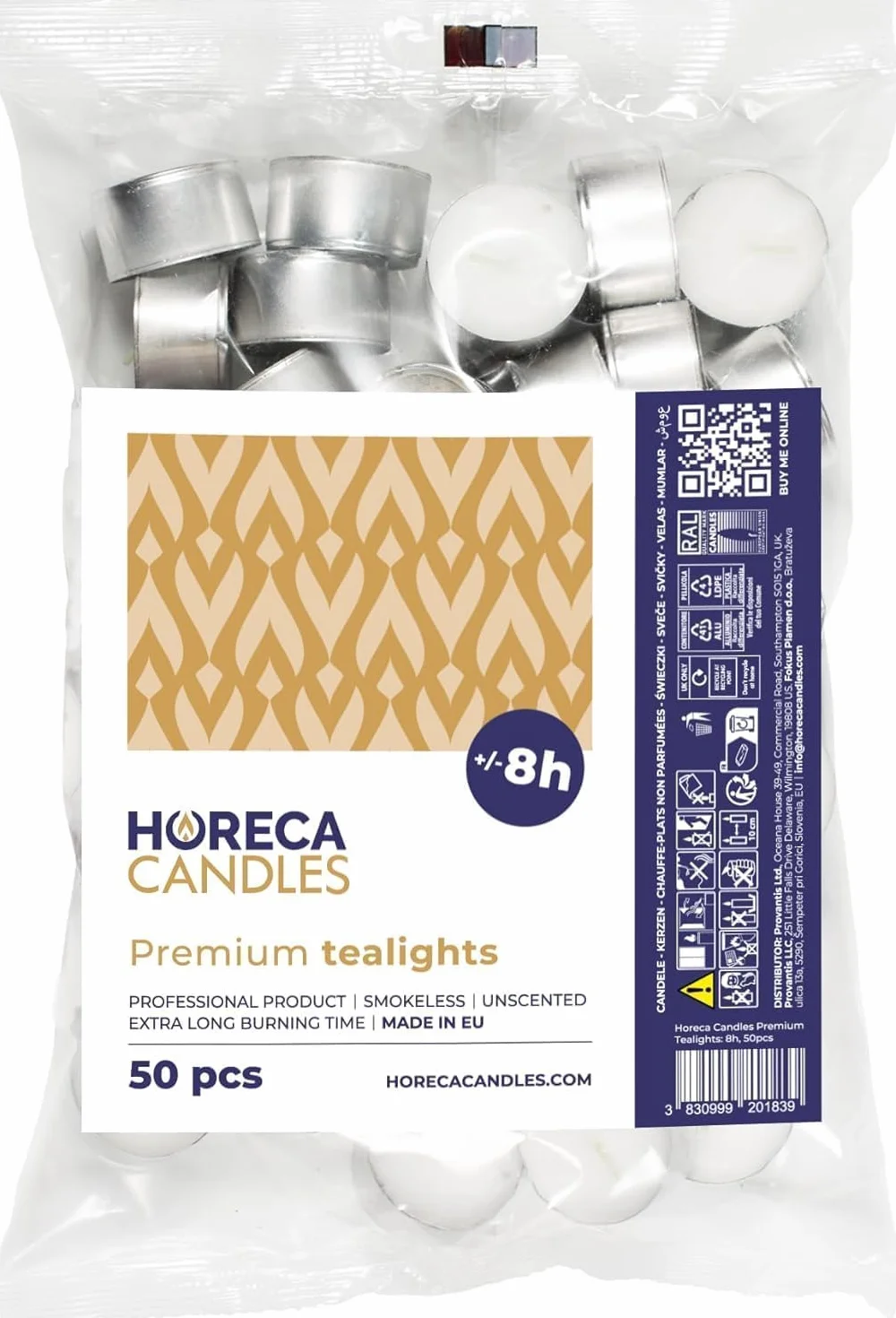 Horeca Candles - Białe, Bezzapachowe Świece Tealight Premium - Zestaw 50 Sztuk - Czas Palenia 8 Godzin