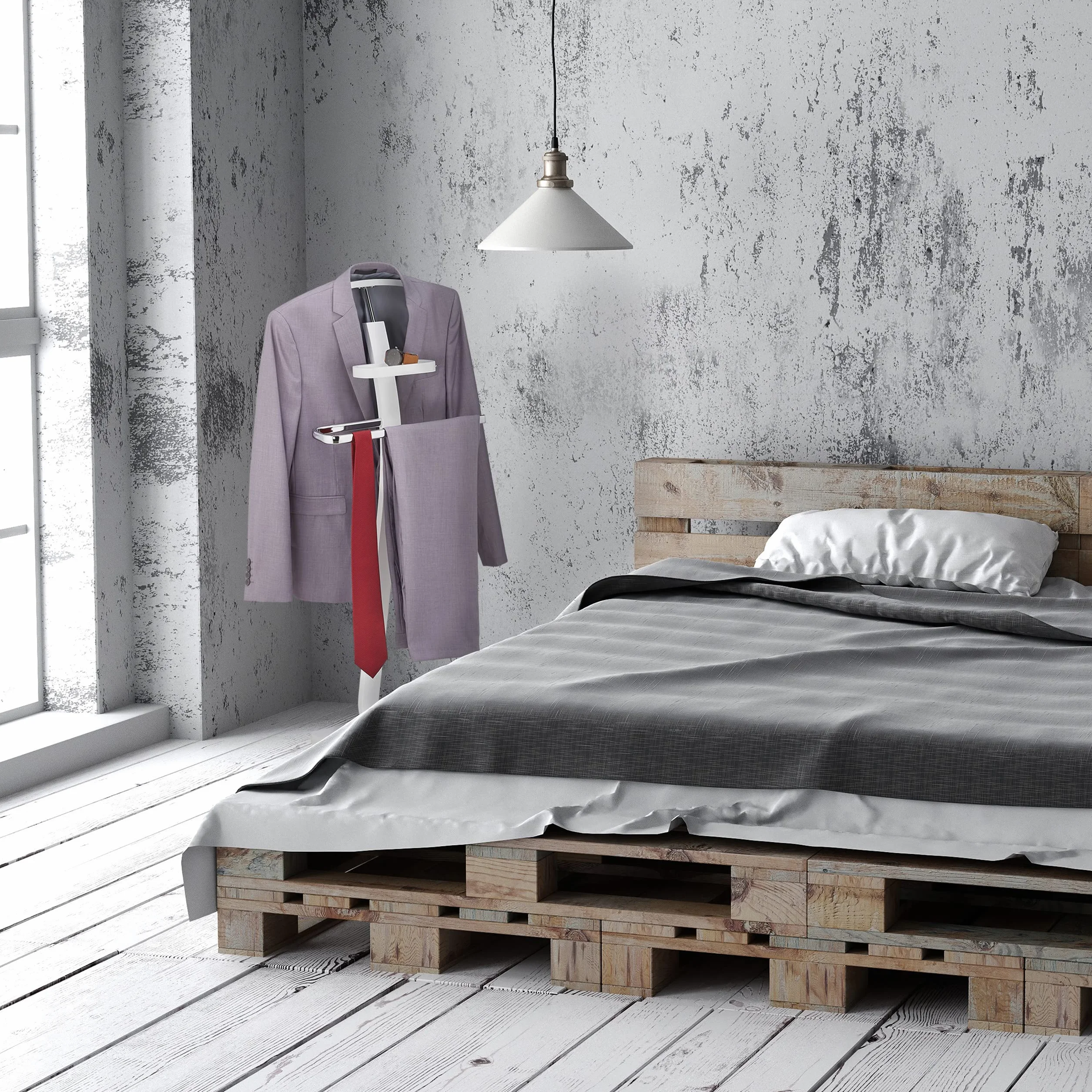 Relaxdays Służący mężczyzna, z półką, wieszak na ubrania na kurtkę i spodnie, wys. x gł.: 112 x 46 x 32 cm, wyciszony, biały/srebrny
