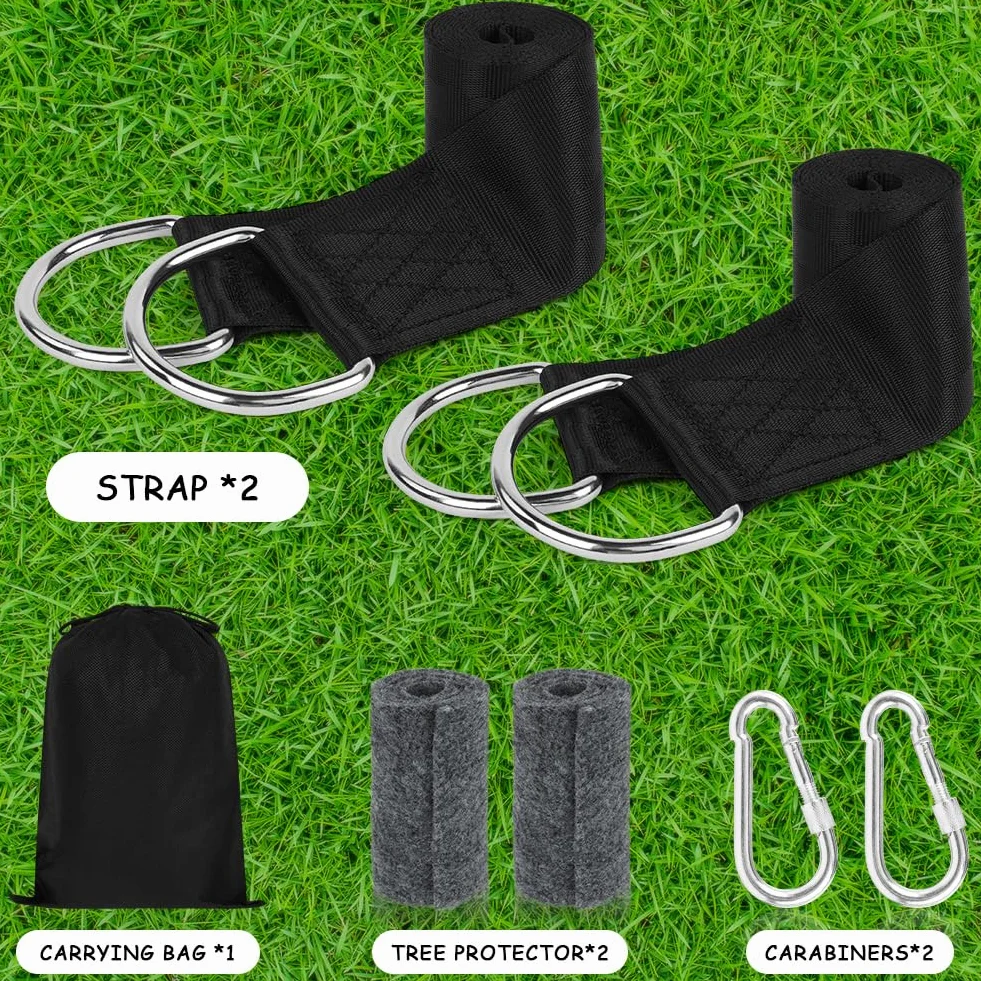 flintronic Uchwyt do huśtawki, zestaw do zawieszenia, wspornik fotela wiszącego z 2 paskami hamakowymi, 2 ochraniacze na drzewa, 2 karabińczyki premium + torba do przechowywania (1,5 m)