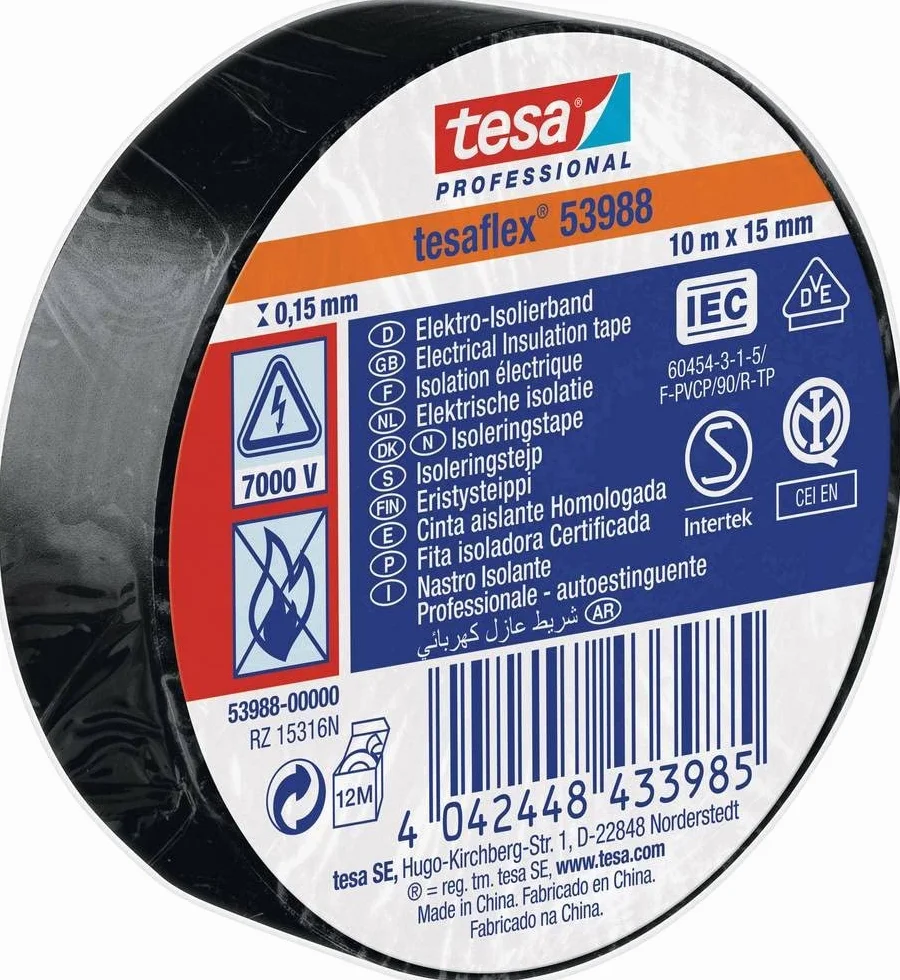 Tesa Taśma izolacyjna czarna (L x B) 10m x 15mm 53988-0000-00 1 rolka(n)