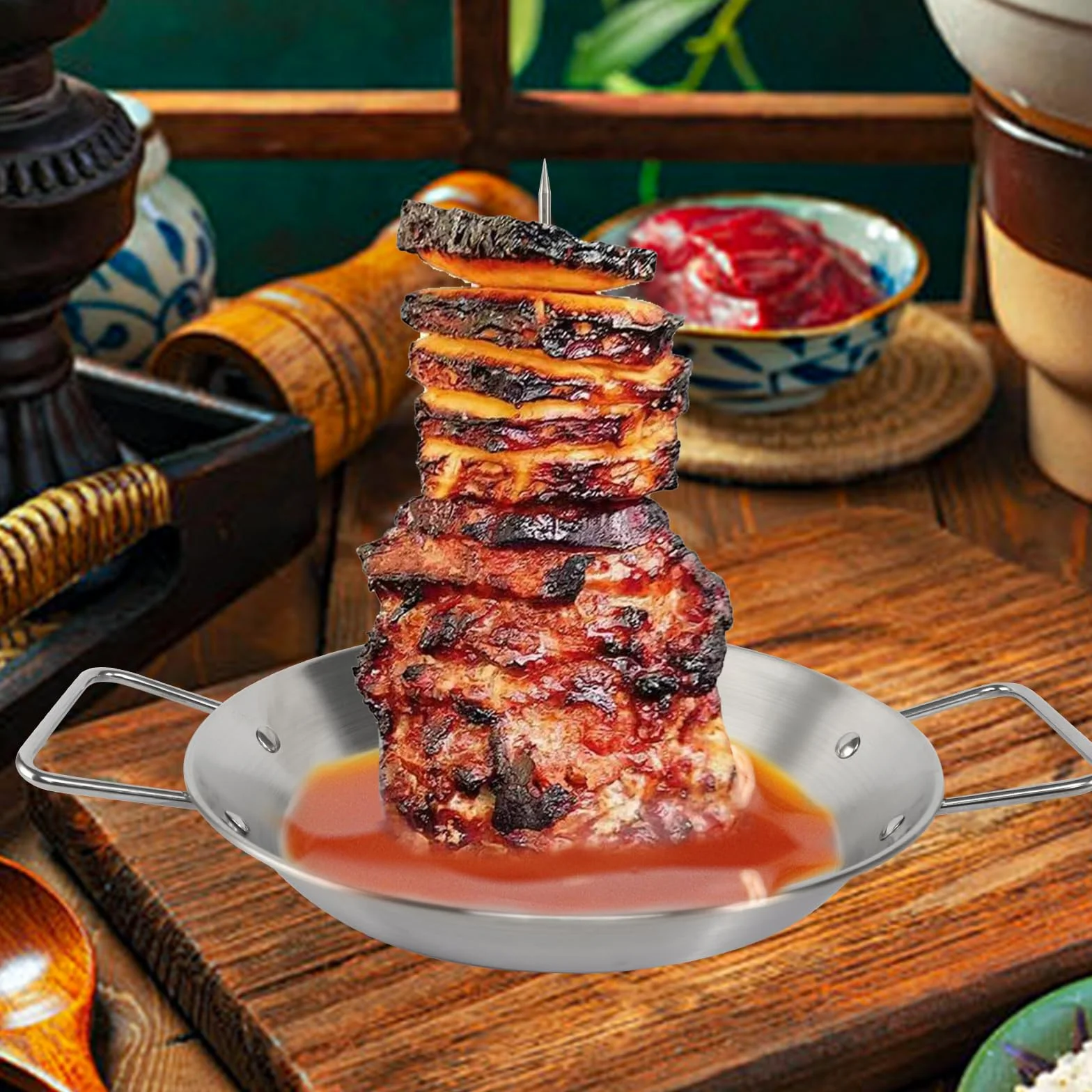 Pionowy szpikulec do grilla ze stali nierdzewnej, pionowy szpikulec do mięsa, z 3 zdejmowanymi szpikulcami, pionowy szpikulec do grilla, do tacos, kebabów, smażonych kurczaków