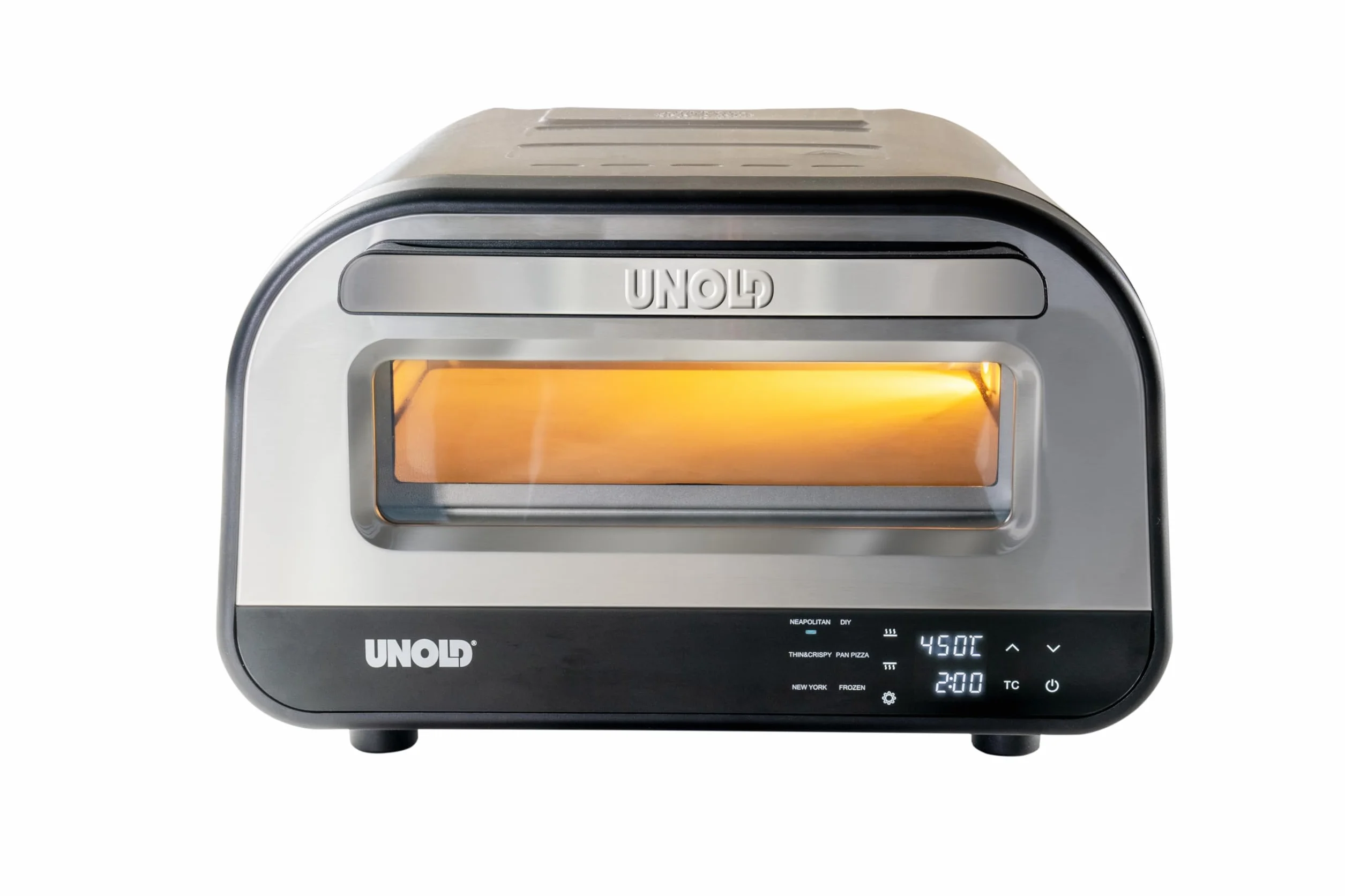 Unold Piec do pizzy LUIGI 68816 | Elektryczny piec do pizzy ze stali nierdzewnej o temperaturze do 400°C, czas pieczenia tylko ok. 2 minut, łącznie z kamieniem do pizzy z kordierytu, energooszczędny,