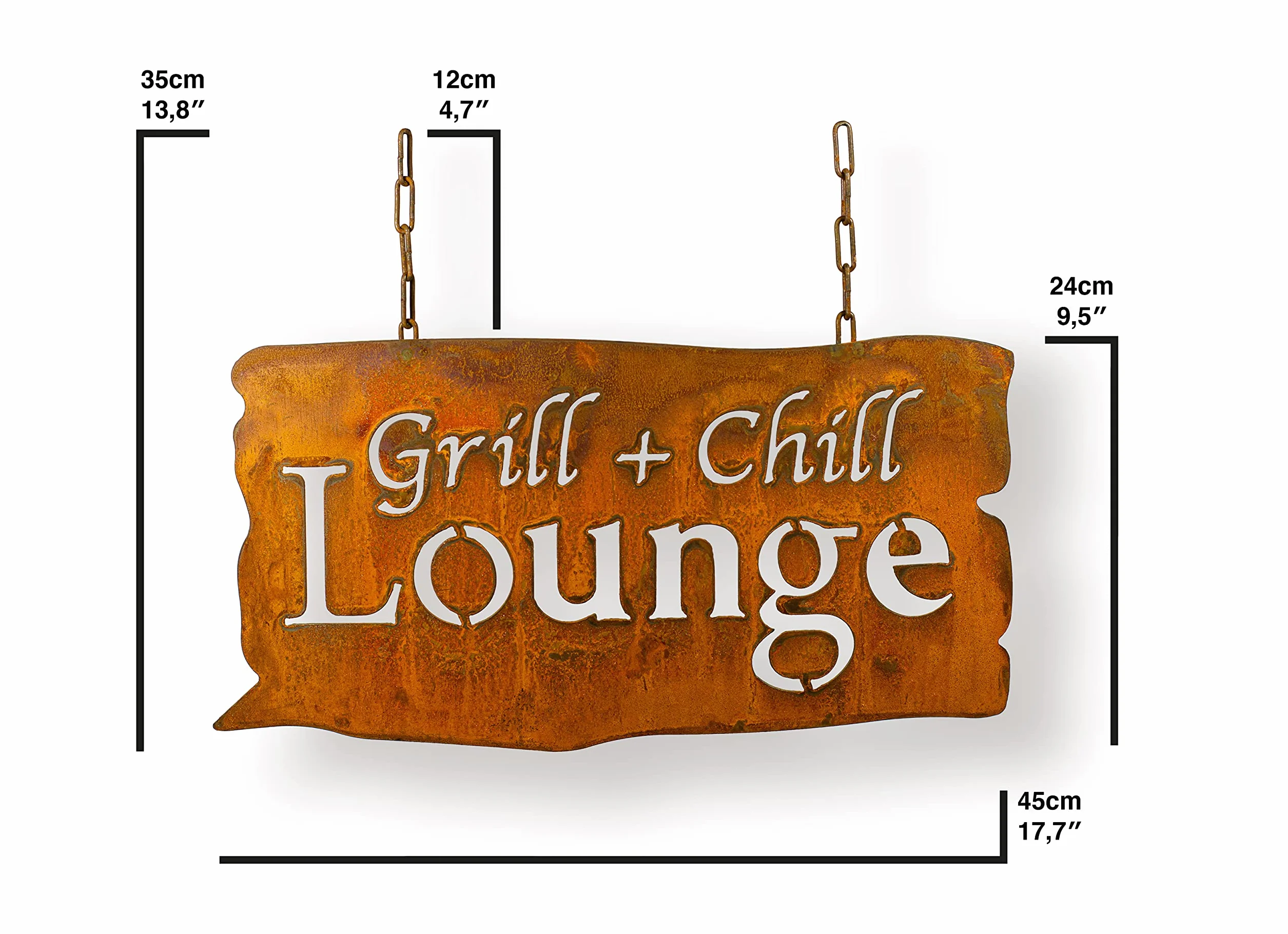 Duża odporna na warunki atmosferyczne tabliczka z patyną szlachetną Grill+Chill Lounge do zawieszenia