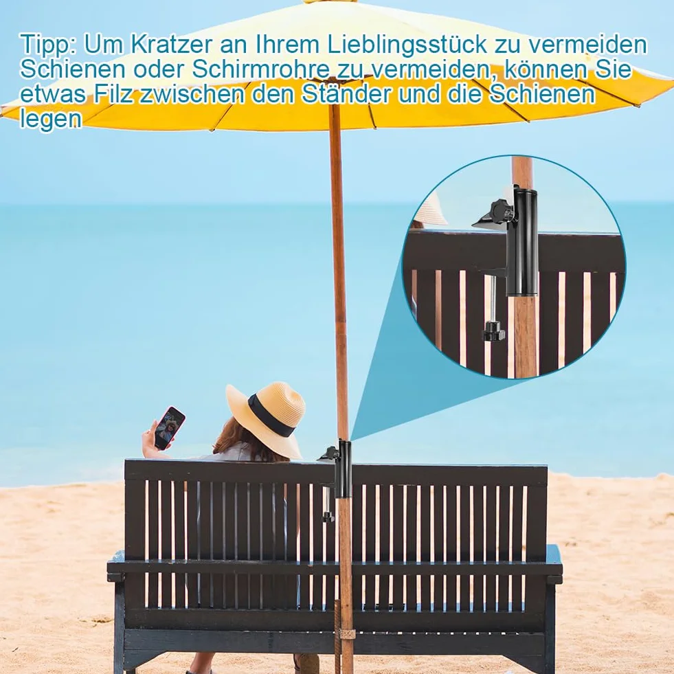 Abnaok Parasol przeciwsłoneczny, balkonowy, na poręcz balkonową, uchwyt, stojak na parasol przeciwsłoneczny z metalu, wodoszczelny i nierdzewny