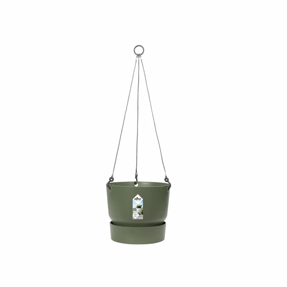 elho Greenville wisząca wisząca doniczka 24, doniczka na rośliny na balkon i na zewnątrz, 100% plastik z recyklingu, Ø 23,5 x wys. 20,5 cm, zielona/liściasta