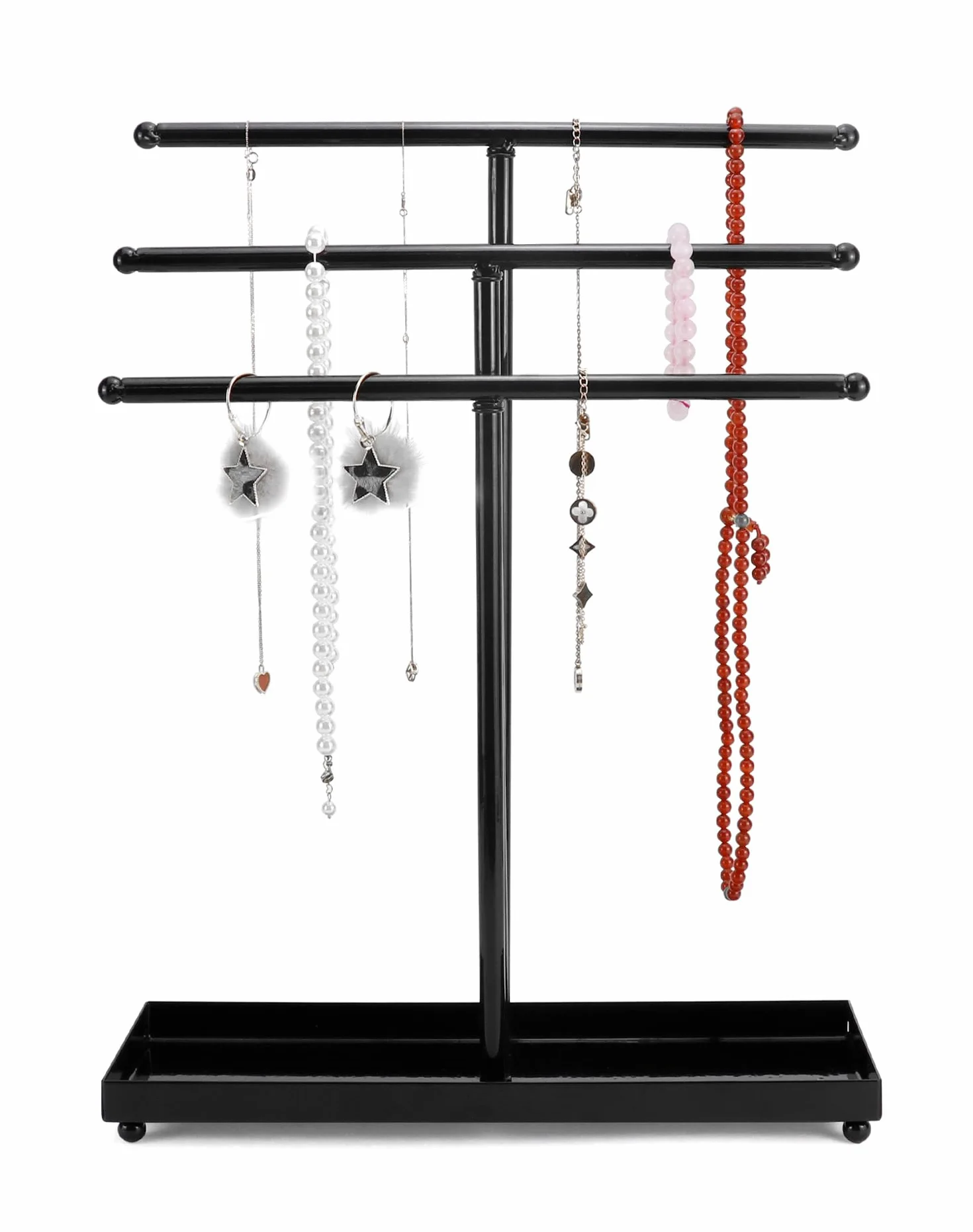 QWORK® Stojak na biżuterię 3-Tier, metalowy organizer na biżuterię na zegarki, naszyjniki, bransoletki, pierścionki, kolczyki, okulary przeciwsłoneczne i akcesoria