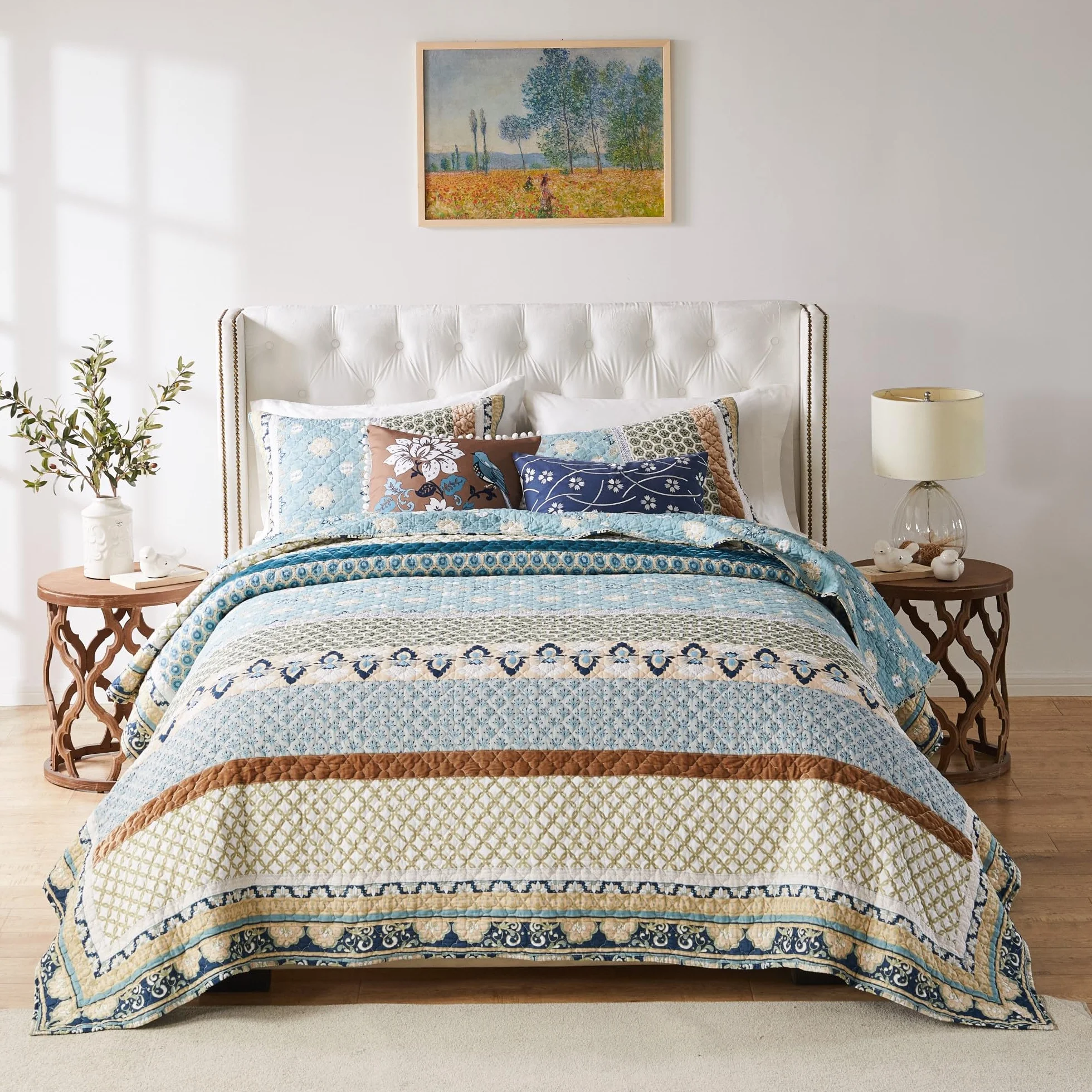 Greenland Home Thalia Aksamitna kołdra bawełniana, dwustronna, 3-częściowy King/Cal King, niebieski