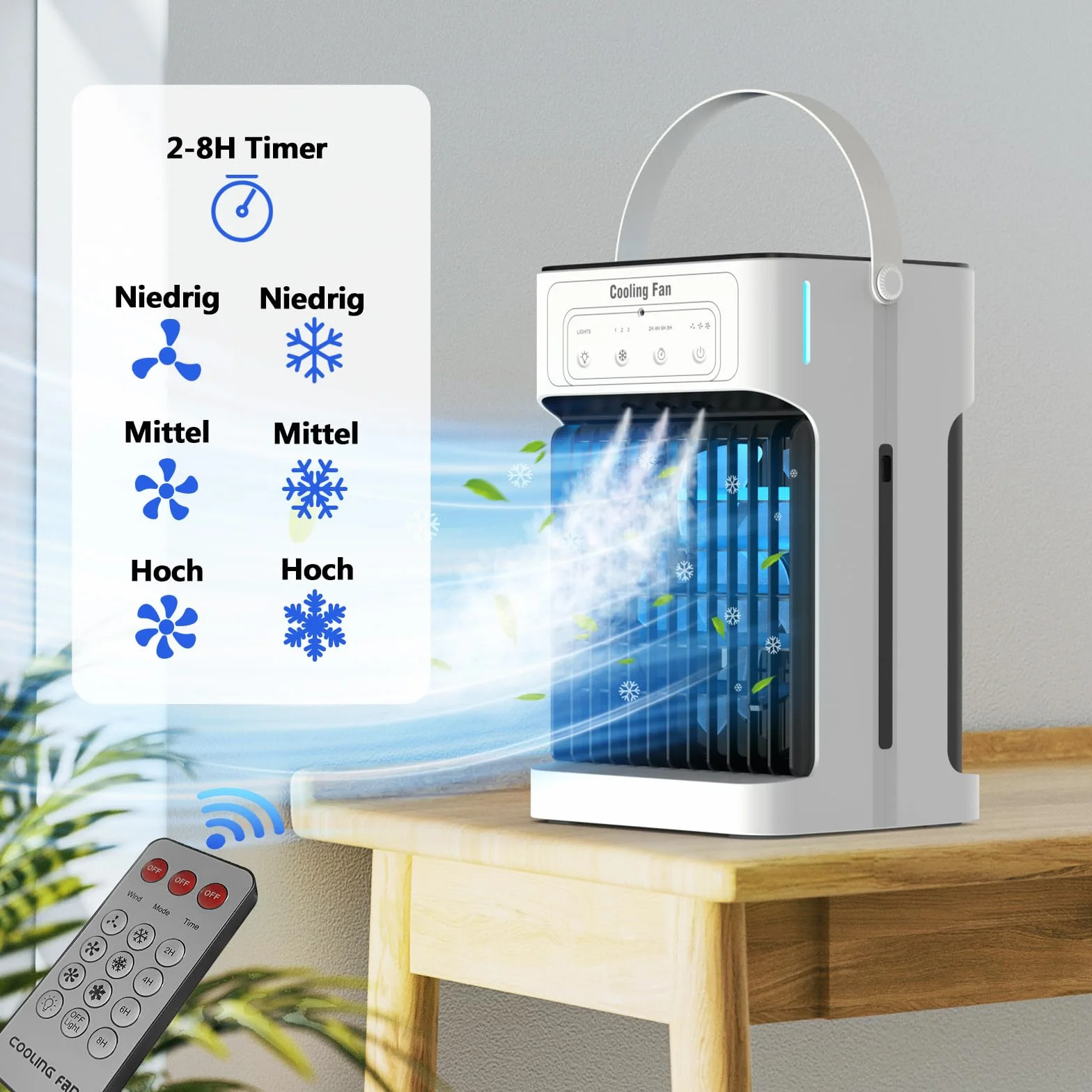 Przenośna klimatyzacja 1100 ml, 3 prędkości, 7 LED, 10W, chłodnica powietrza do sypialni